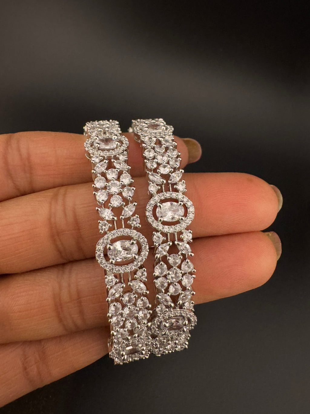 Silver Crystal and Cubic Zirconia bangle is Designer inspired bangles set of 2/Indian Kada set