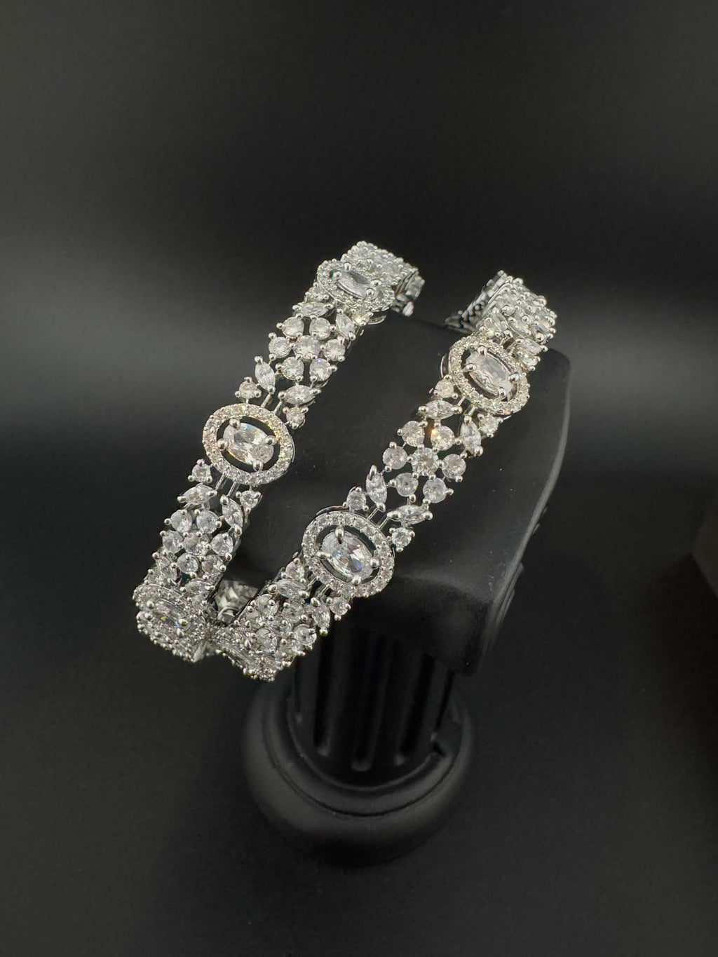 Silver Crystal and Cubic Zirconia bangle is Designer inspired bangles set of 2/Indian Kada set