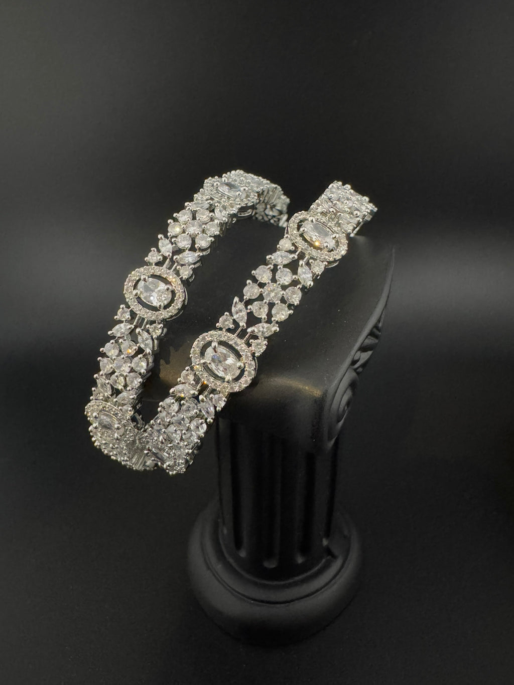 Silver Crystal and Cubic Zirconia bangle is Designer inspired bangles set of 2/Indian Kada set