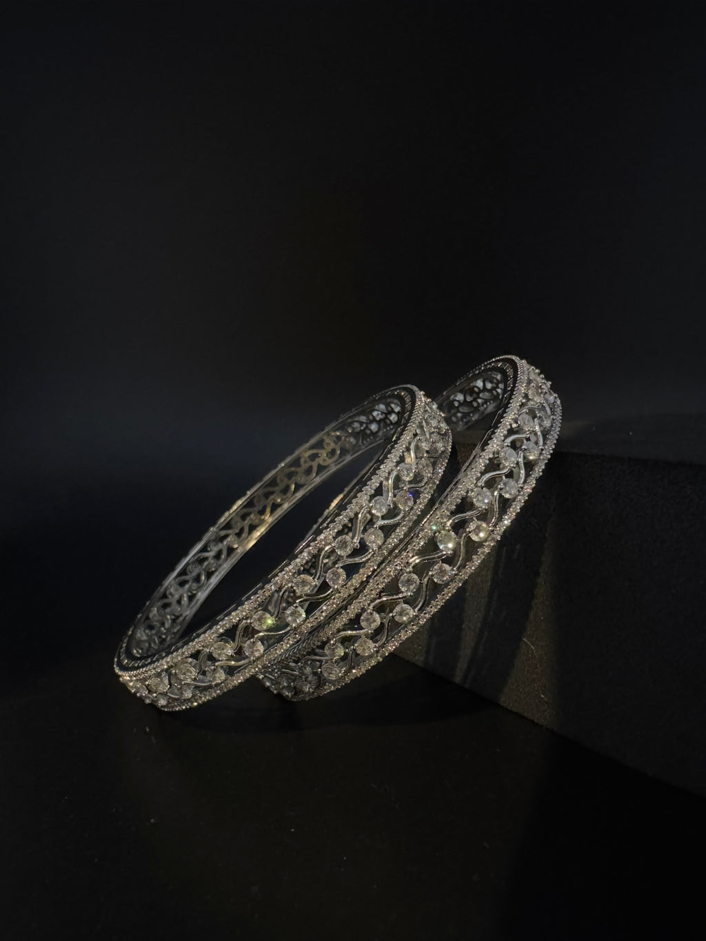 Silver Crystal and Cubic Zirconia bangle is Designer inspired bangles set of 2/Indian Kada set