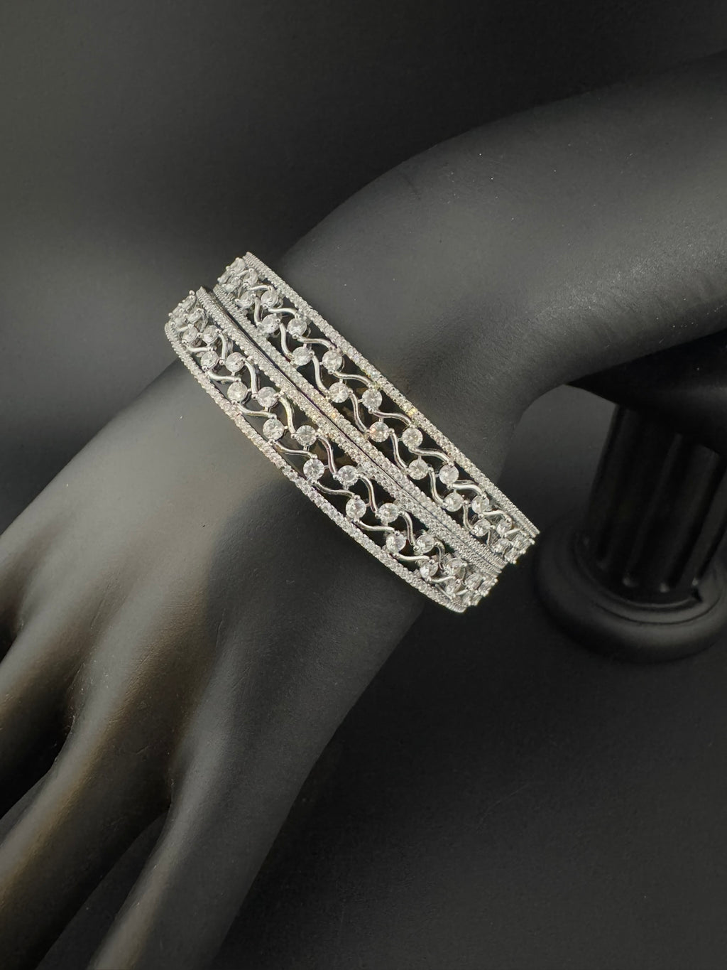 Silver Crystal and Cubic Zirconia bangle is Designer inspired bangles set of 2/Indian Kada set