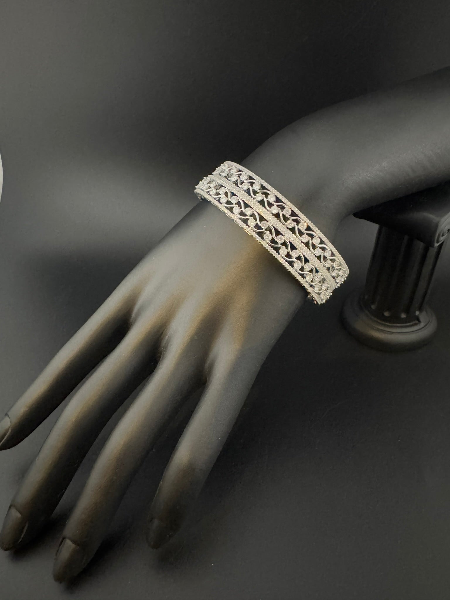 Silver Crystal and Cubic Zirconia bangle is Designer inspired bangles set of 2/Indian Kada set