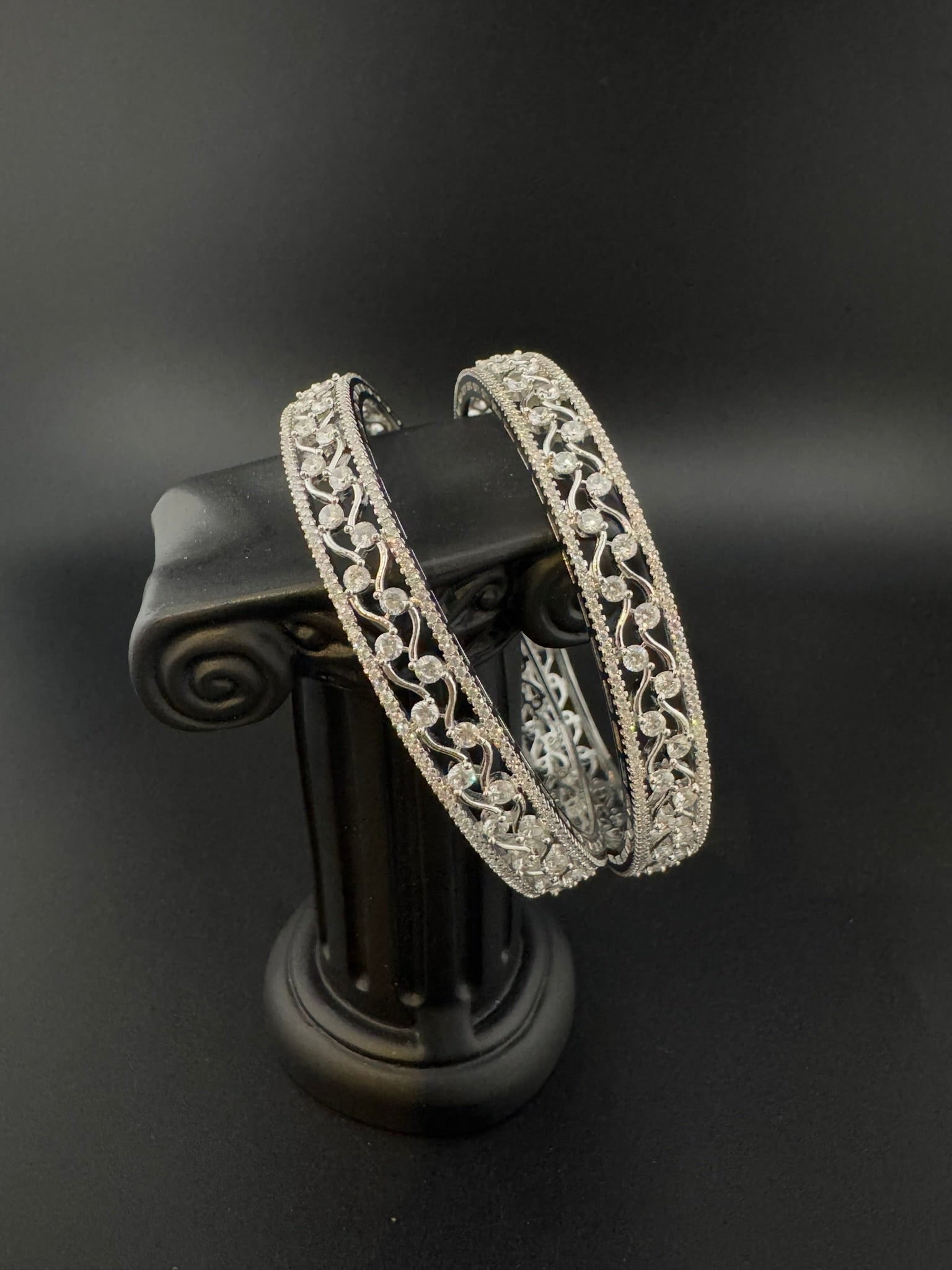 Silver Crystal and Cubic Zirconia bangle is Designer inspired bangles set of 2/Indian Kada set