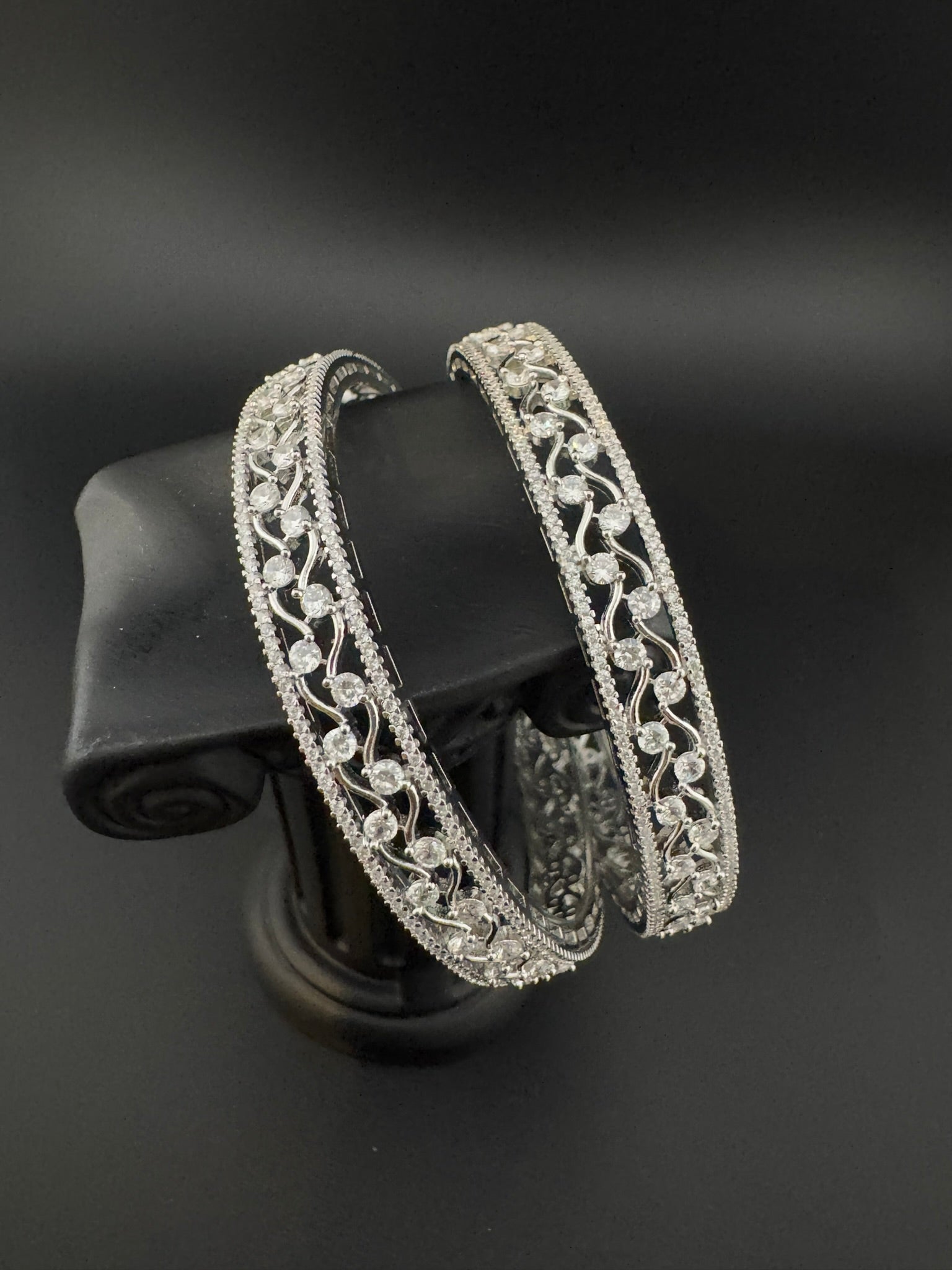 Silver Crystal and Cubic Zirconia bangle is Designer inspired bangles set of 2/Indian Kada set