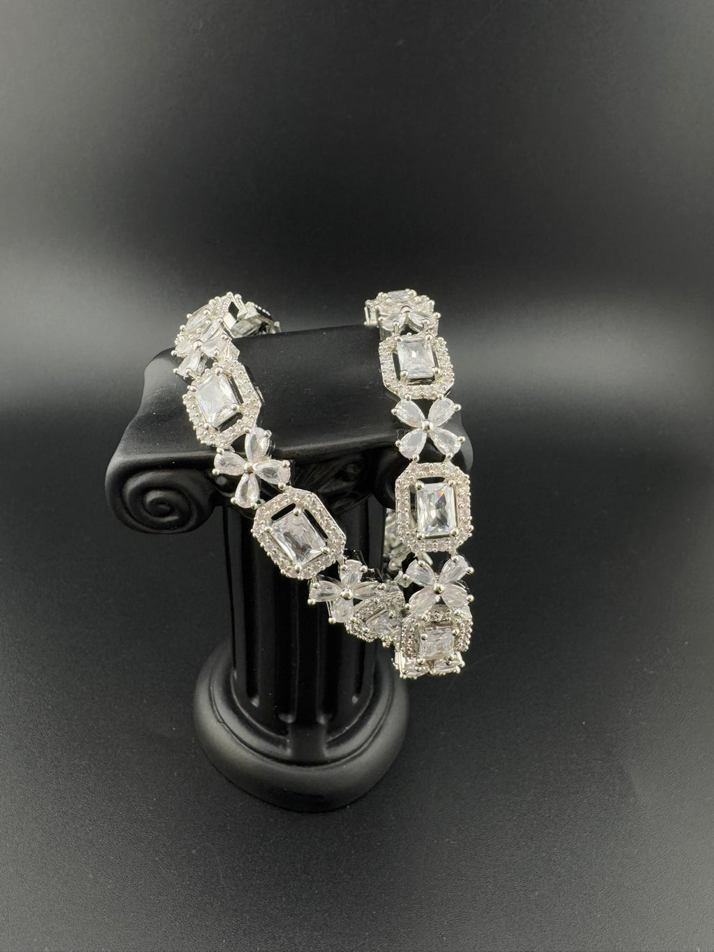 Silver Crystal and Cubic Zirconia bangle is Designer inspired bangles set of 2/Indian Kada set