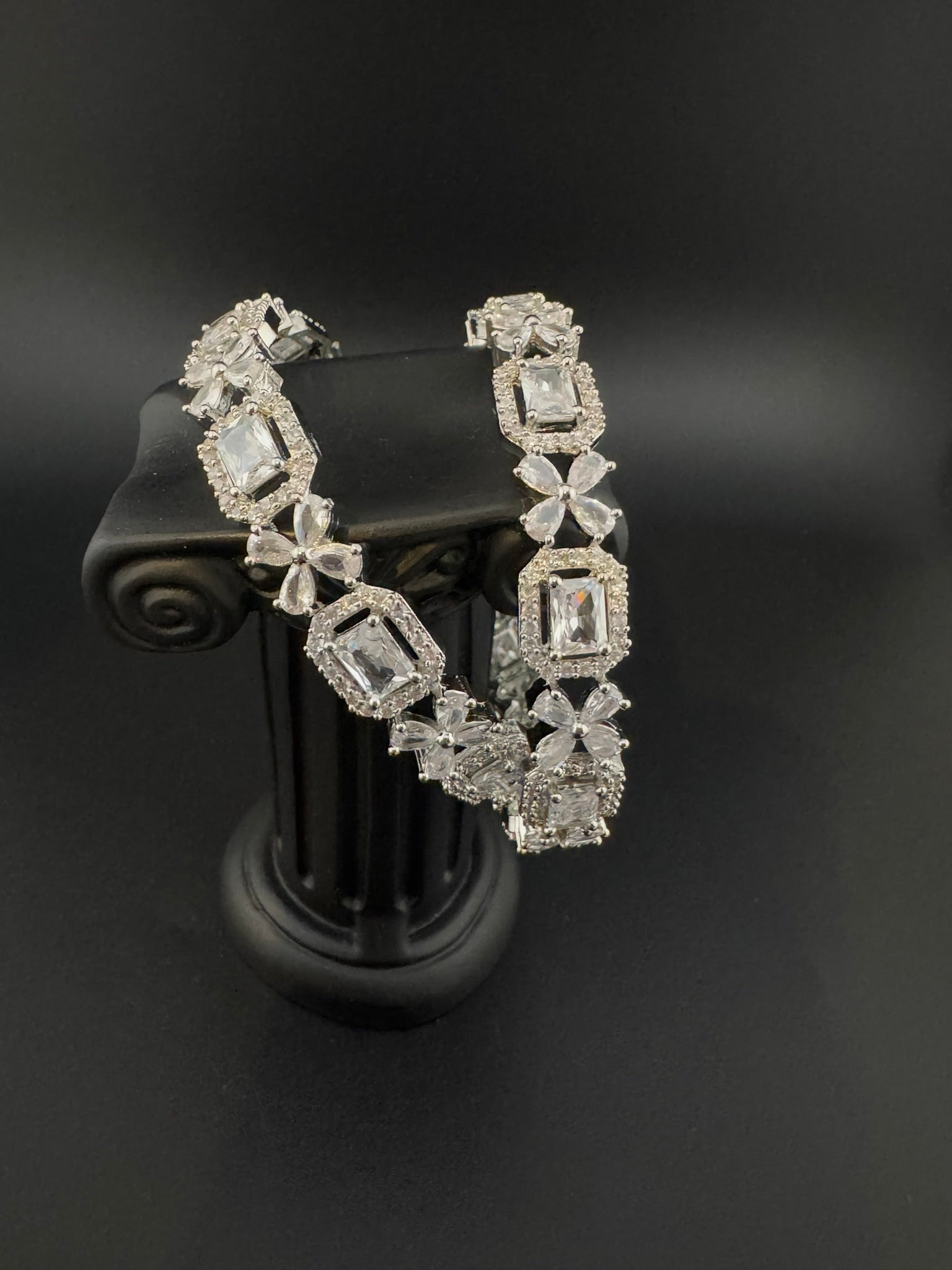 Silver Crystal and Cubic Zirconia bangle is Designer inspired bangles set of 2/Indian Kada set