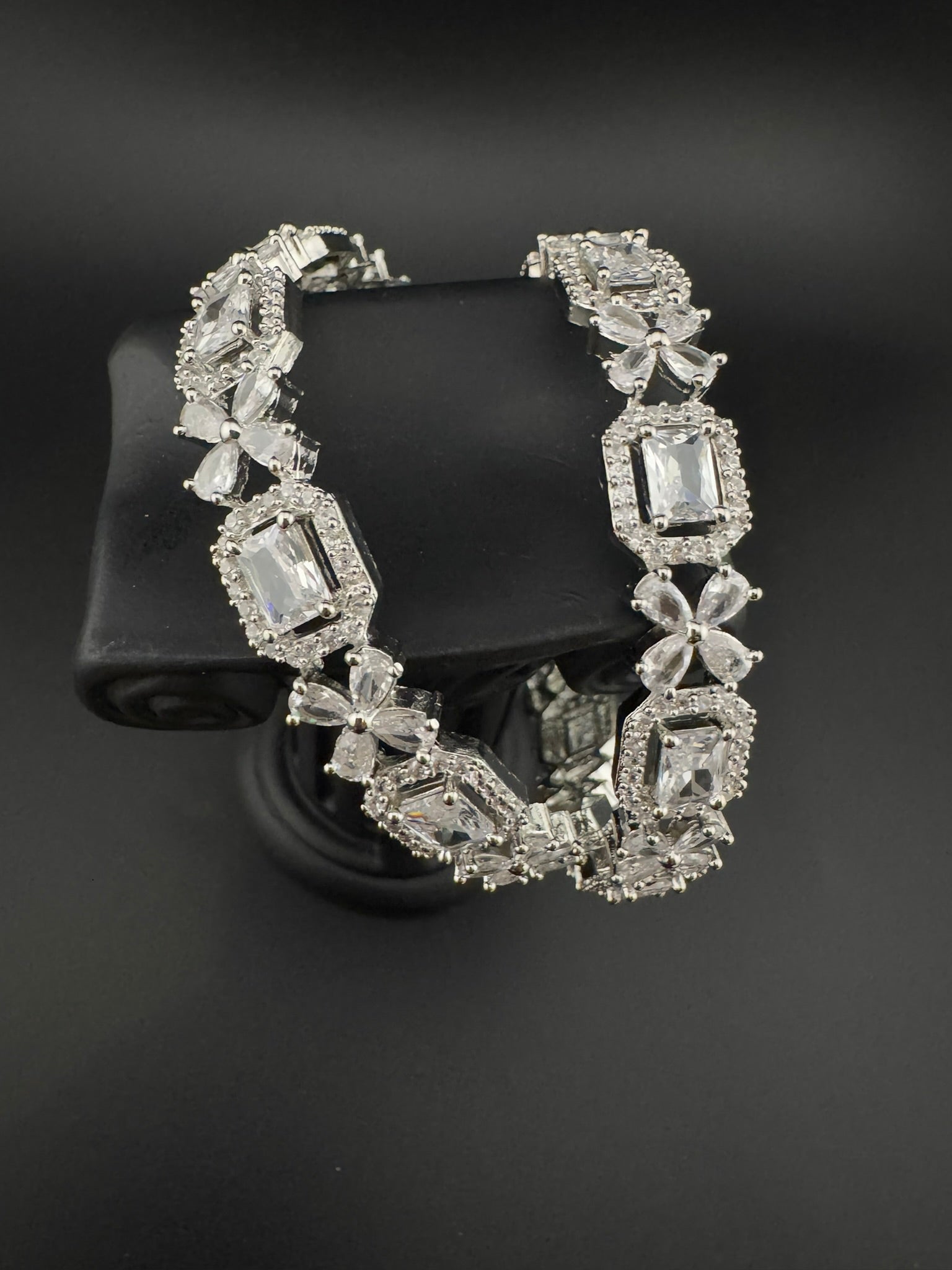 Silver Crystal and Cubic Zirconia bangle is Designer inspired bangles set of 2/Indian Kada set