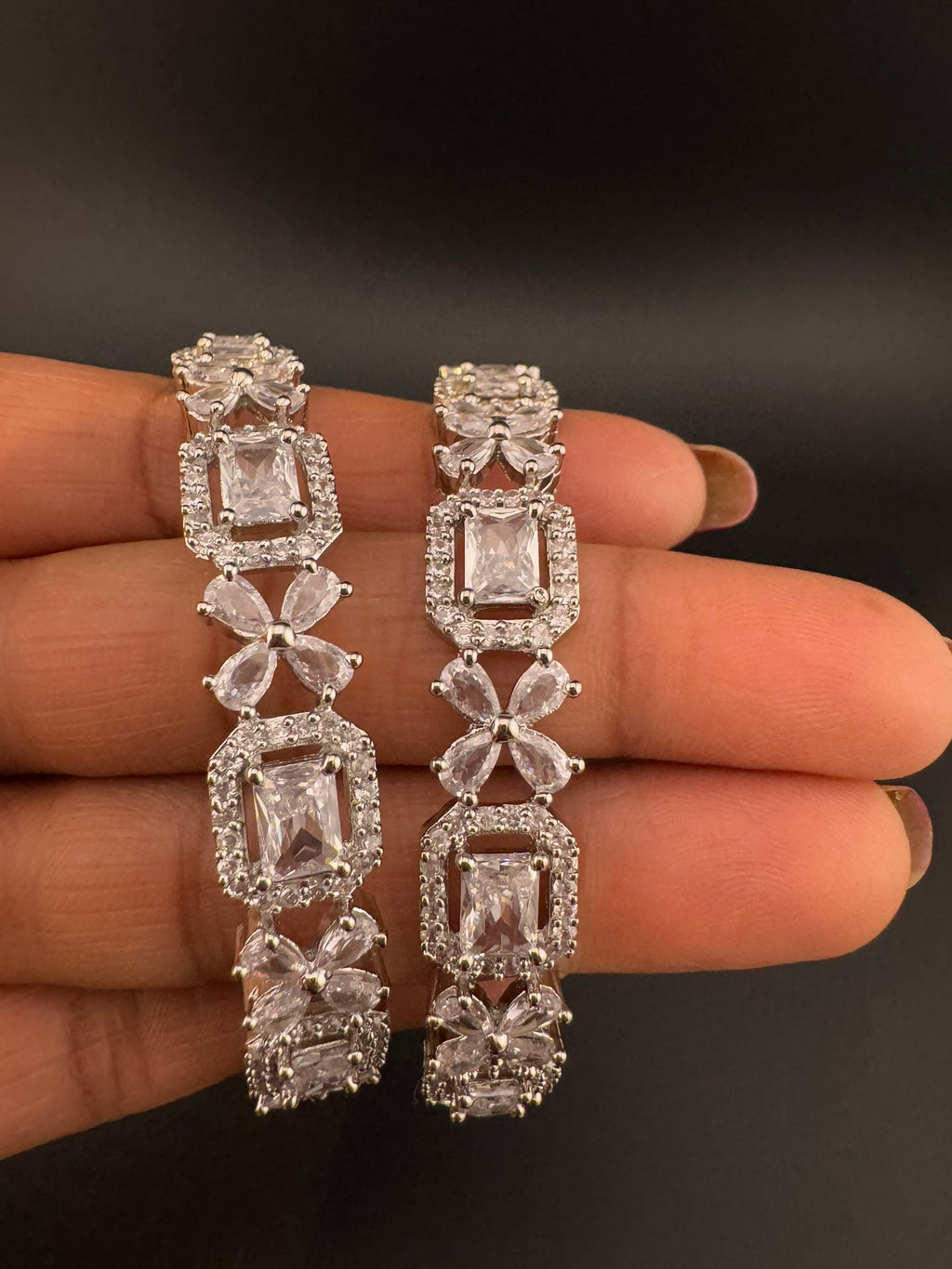 Silver Crystal and Cubic Zirconia bangle is Designer inspired bangles set of 2/Indian Kada set