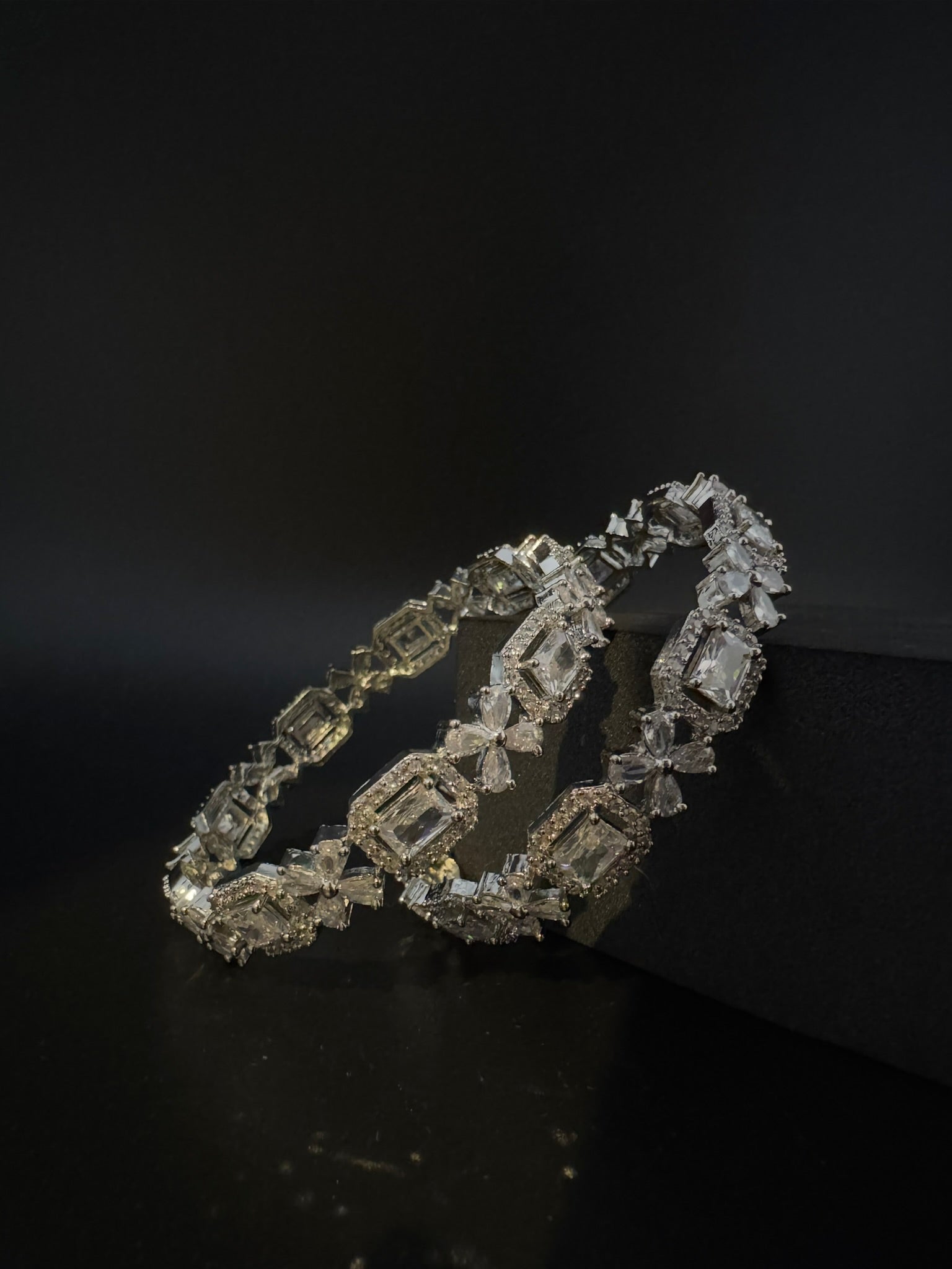 Silver Crystal and Cubic Zirconia bangle is Designer inspired bangles set of 2/Indian Kada set