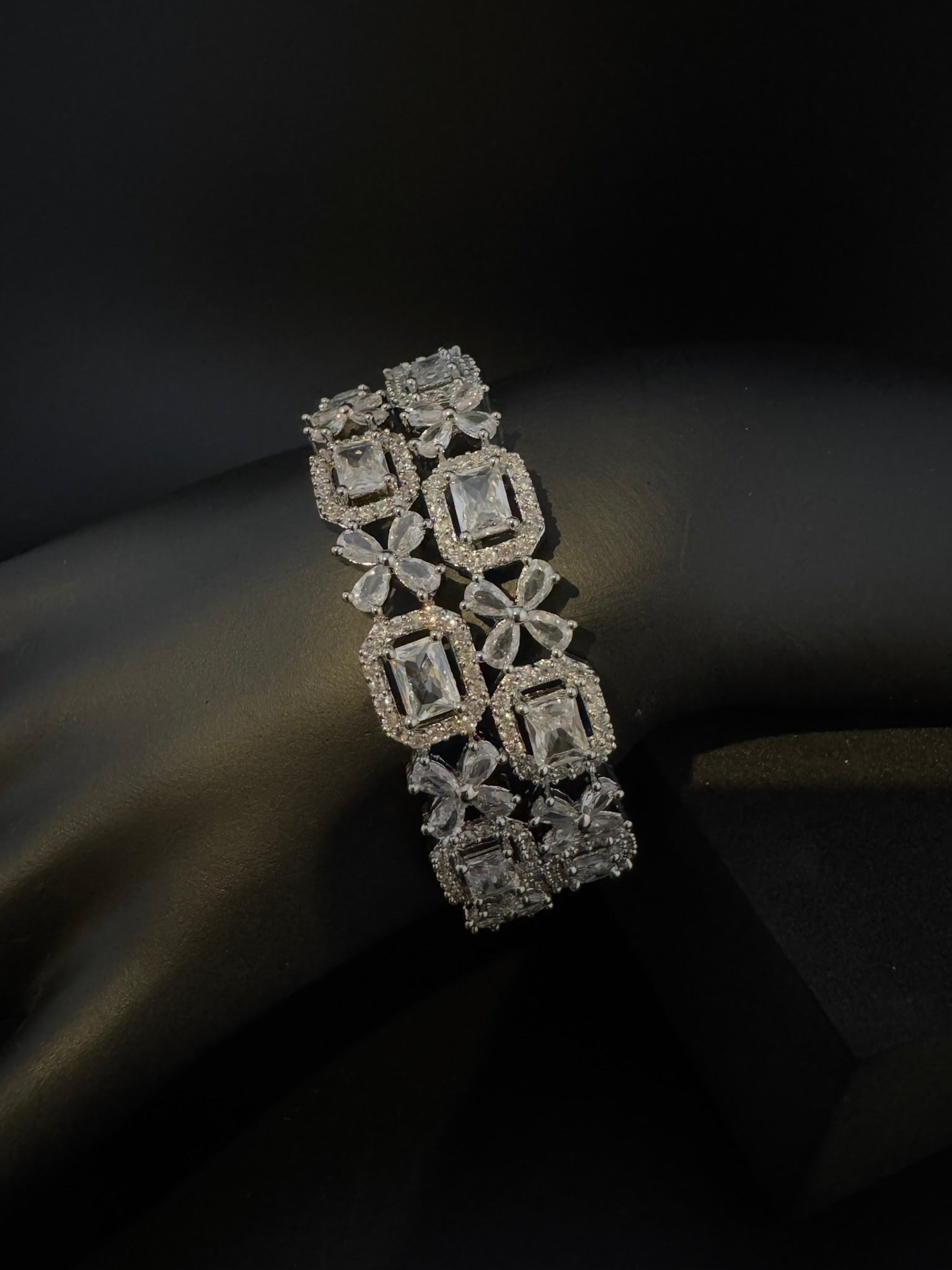 Silver Crystal and Cubic Zirconia bangle is Designer inspired bangles set of 2/Indian Kada set