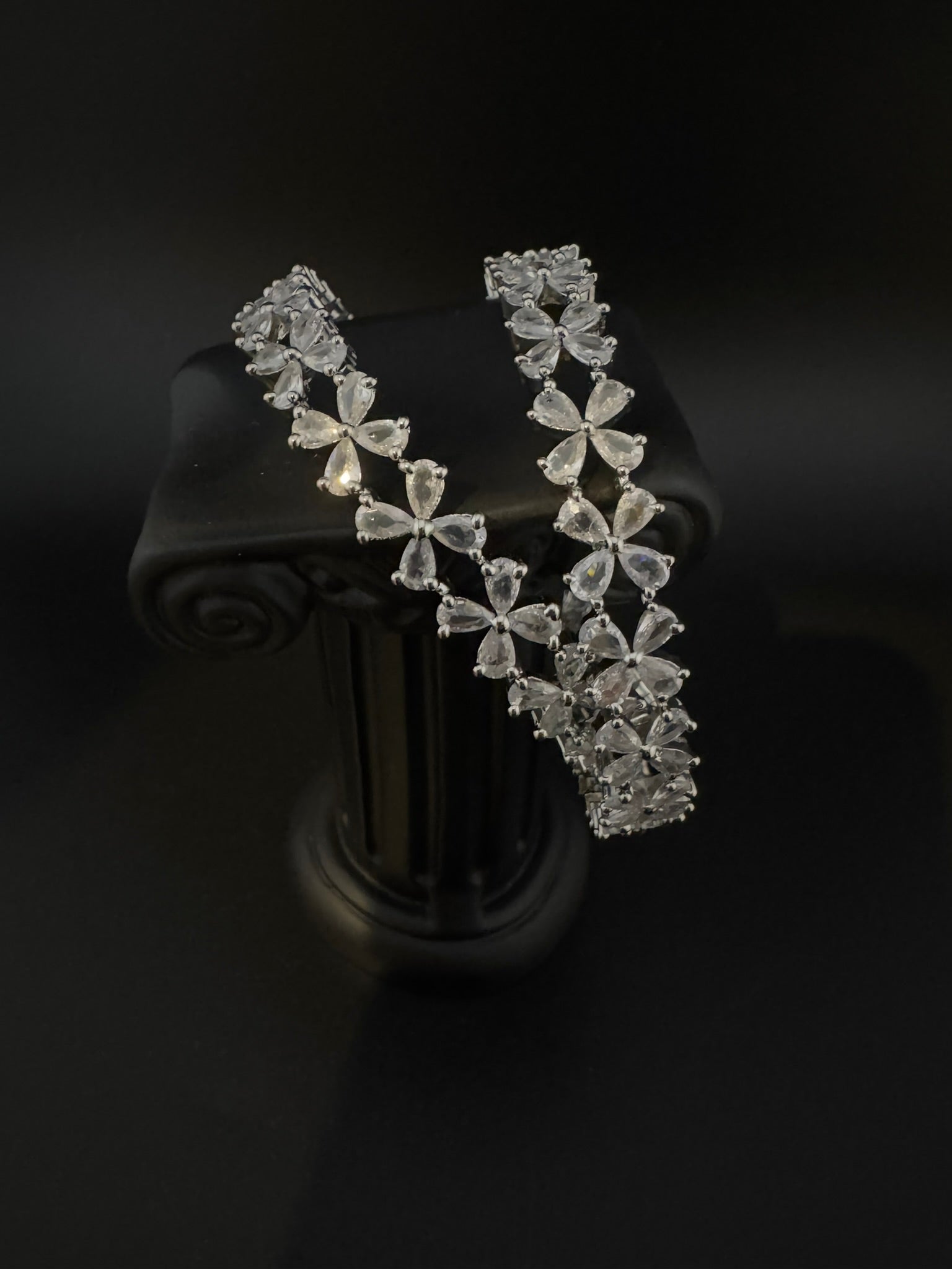 Silver Crystal and Cubic Zirconia bangle is Designer inspired bangles set of 2/Indian Kada set