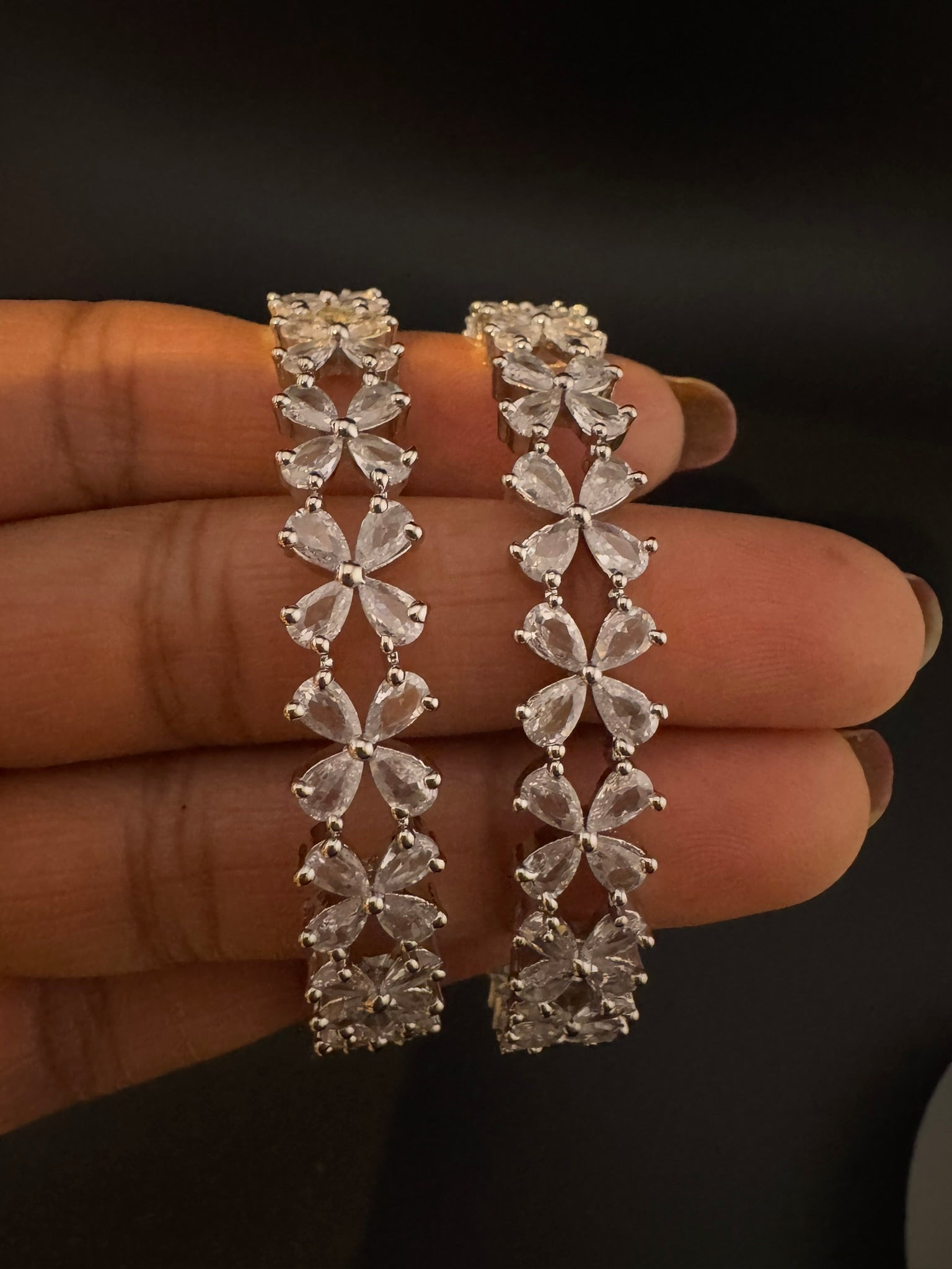 Silver Crystal and Cubic Zirconia bangle is Designer inspired bangles set of 2/Indian Kada set