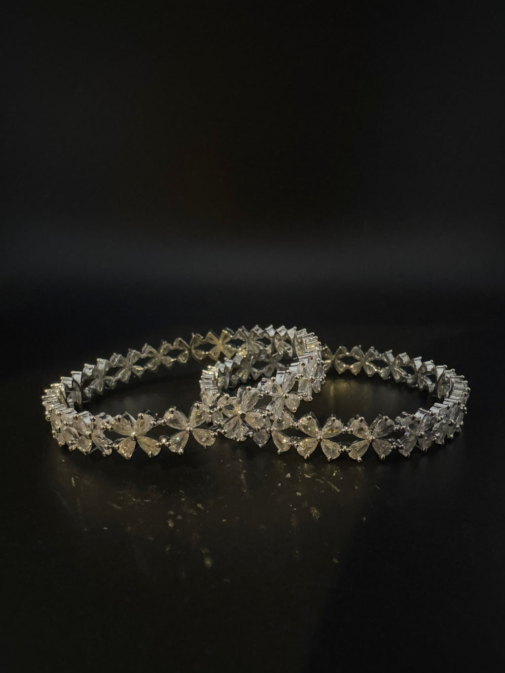 Silver Crystal and Cubic Zirconia bangle is Designer inspired bangles set of 2/Indian Kada set