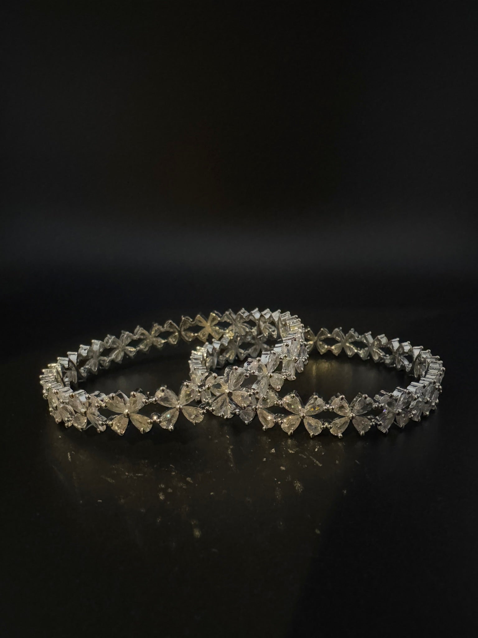 Silver Crystal and Cubic Zirconia bangle is Designer inspired bangles set of 2/Indian Kada set