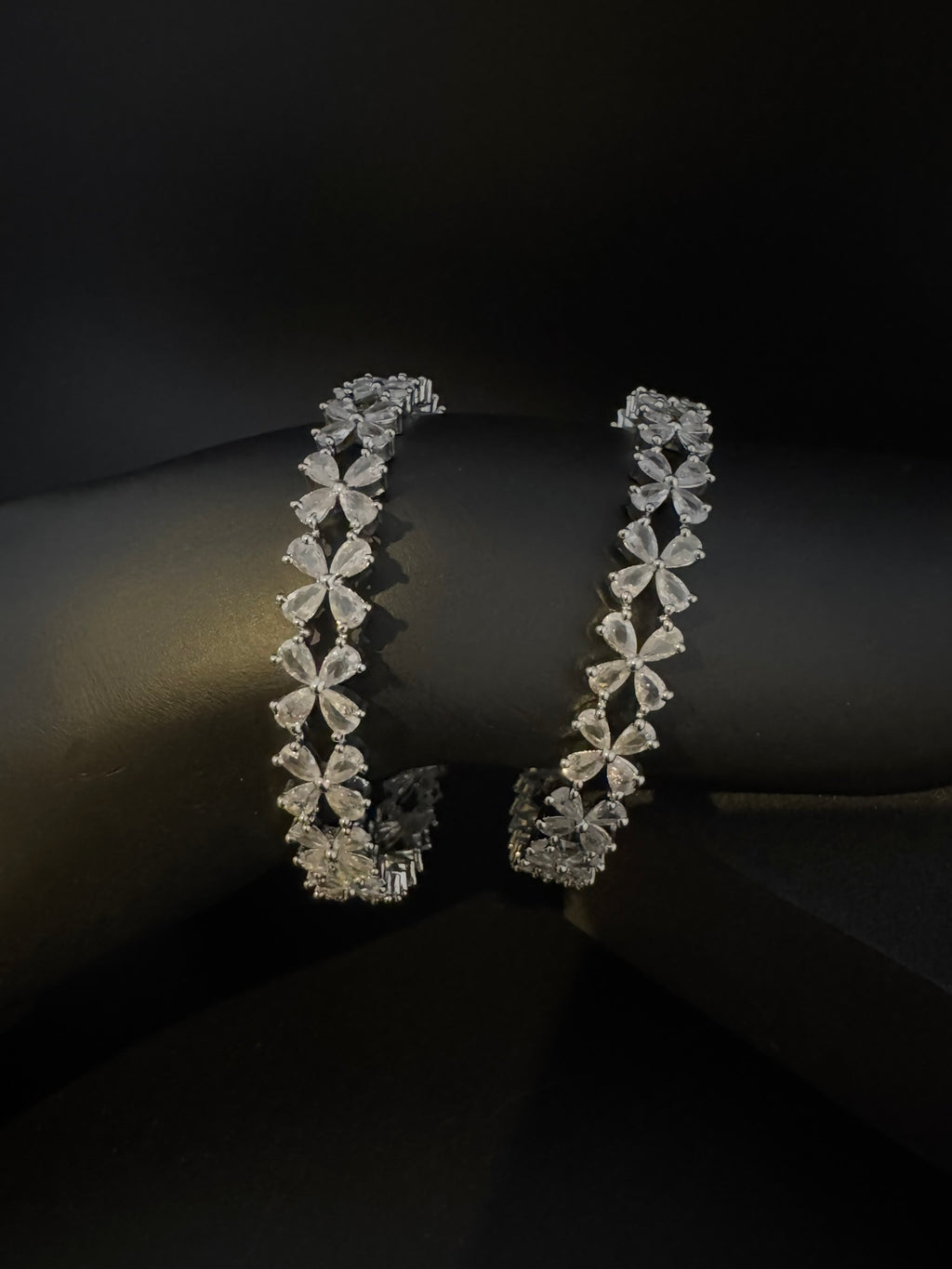 Silver Crystal and Cubic Zirconia bangle is Designer inspired bangles set of 2/Indian Kada set