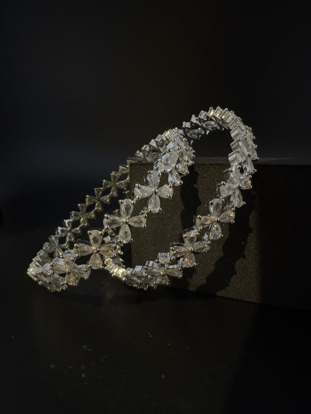 Silver Crystal and Cubic Zirconia bangle is Designer inspired bangles set of 2/Indian Kada set