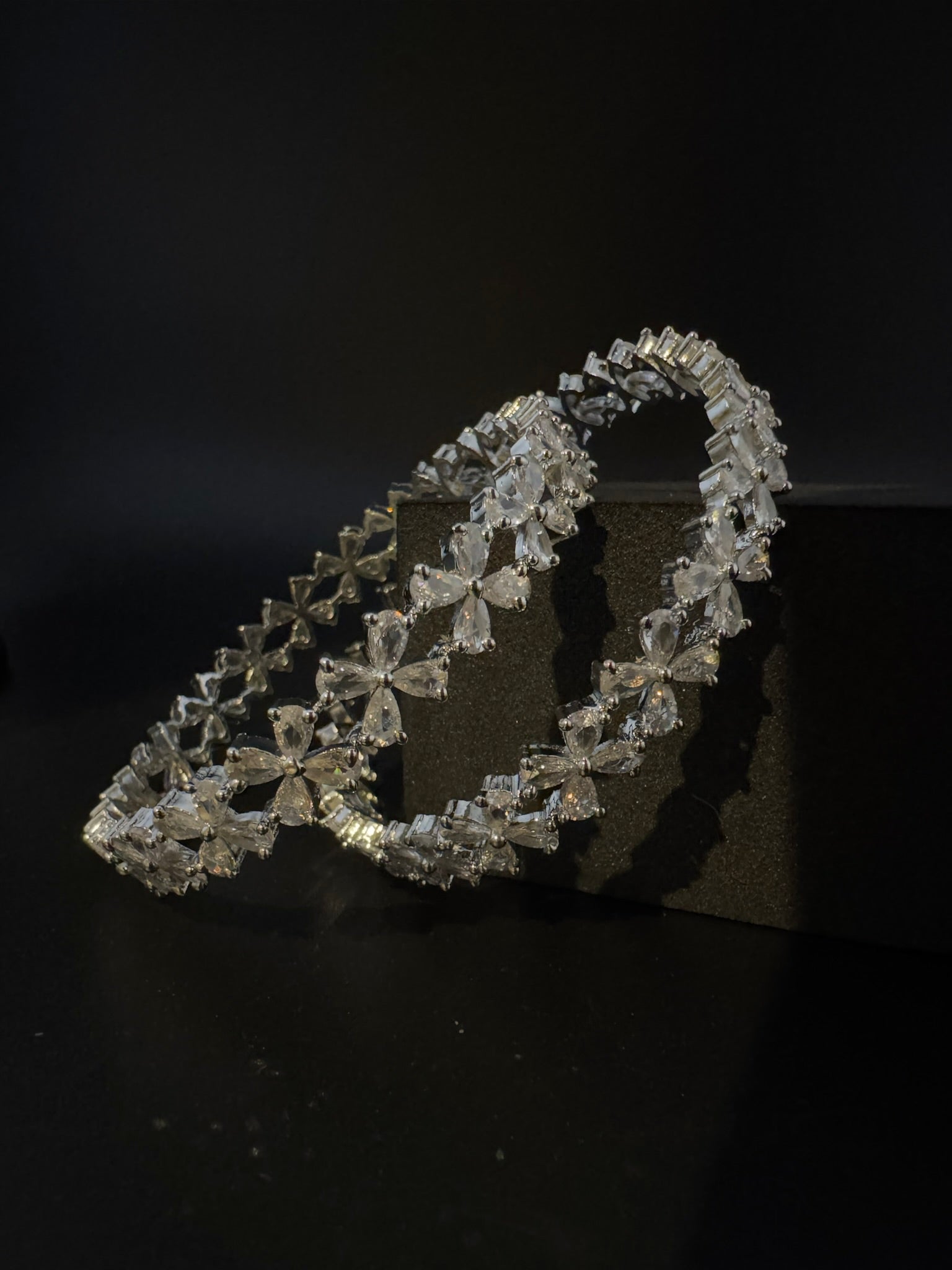 Silver Crystal and Cubic Zirconia bangle is Designer inspired bangles set of 2/Indian Kada set