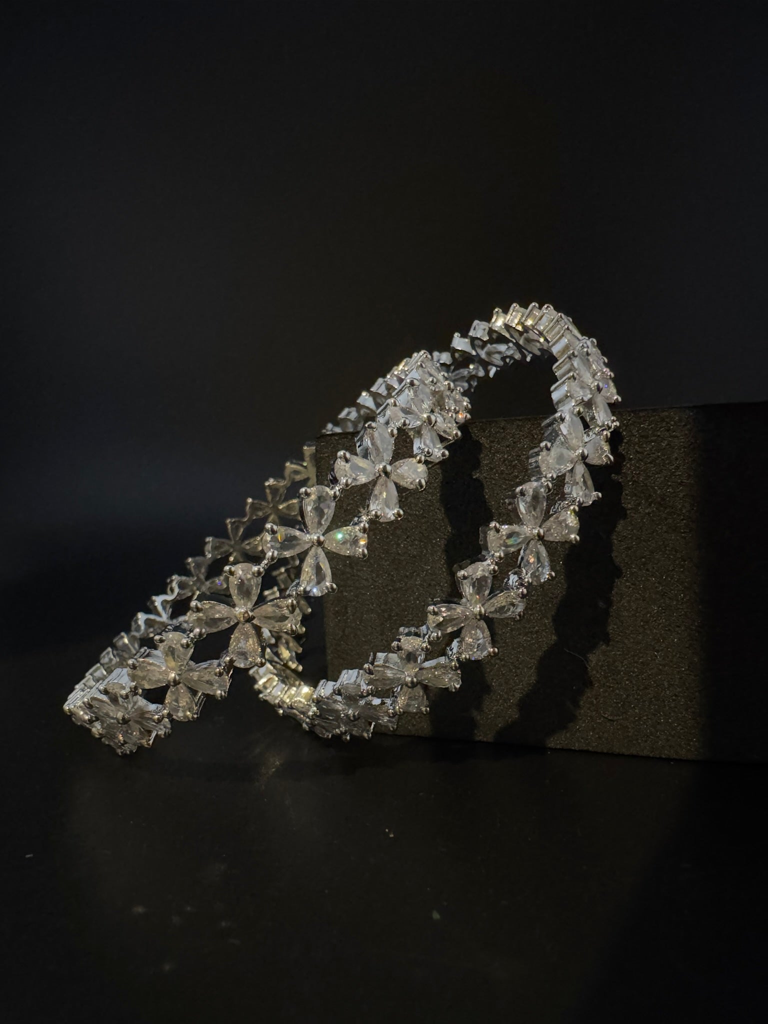 Silver Crystal and Cubic Zirconia bangle is Designer inspired bangles set of 2/Indian Kada set