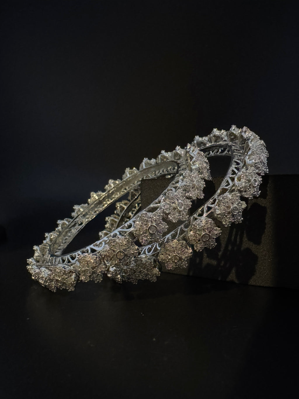 Silver Crystal and Cubic Zirconia bangle is Designer inspired bangles set of 2/Indian Kada set