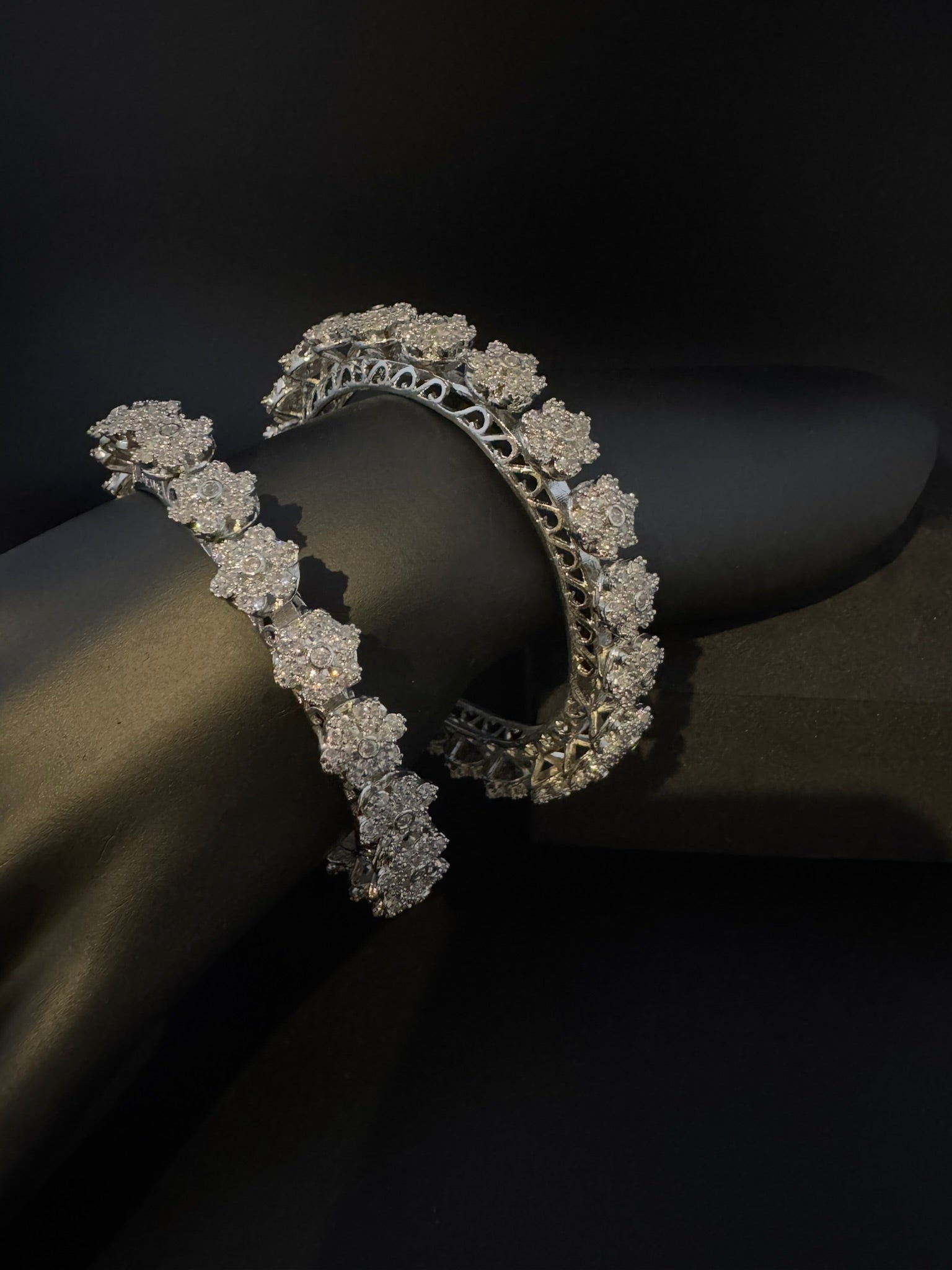 Silver Crystal and Cubic Zirconia bangle is Designer inspired bangles set of 2/Indian Kada set