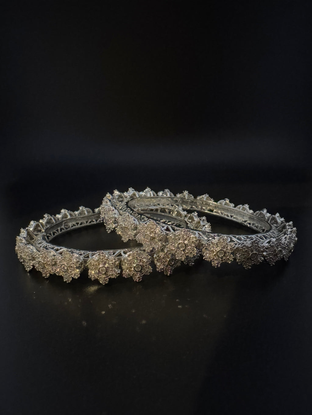 Silver Crystal and Cubic Zirconia bangle is Designer inspired bangles set of 2/Indian Kada set