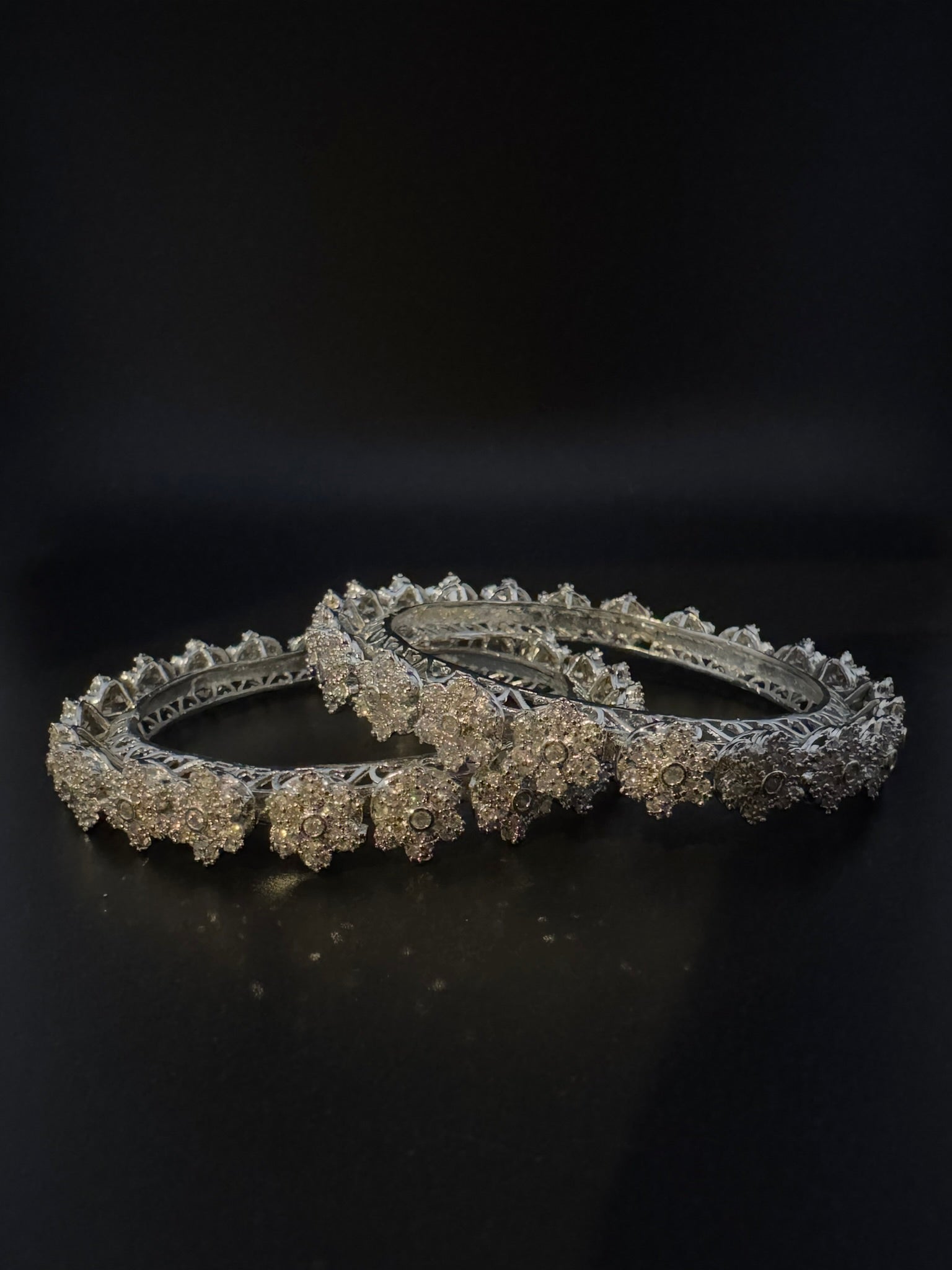 Silver Crystal and Cubic Zirconia bangle is Designer inspired bangles set of 2/Indian Kada set