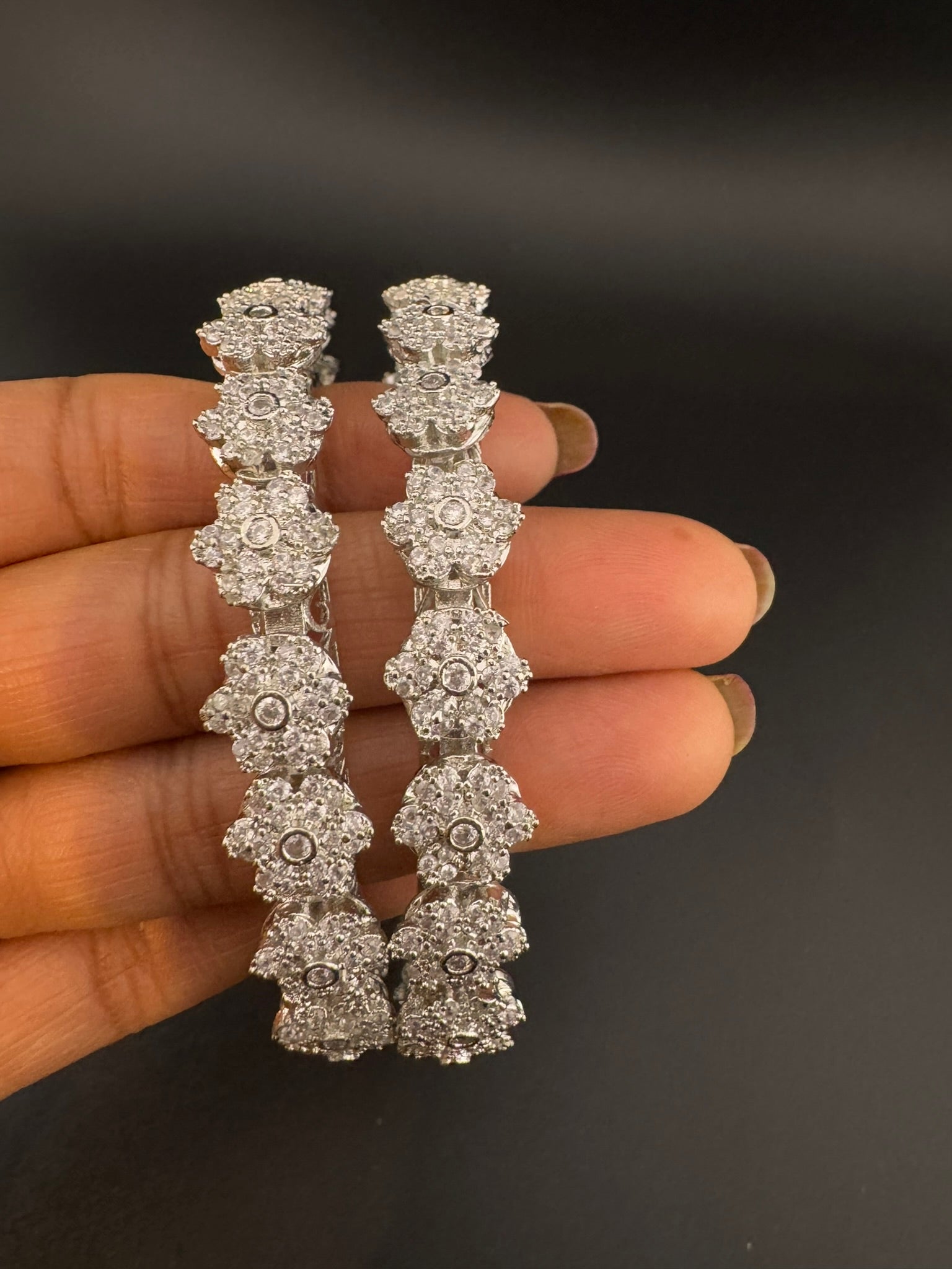 Silver Crystal and Cubic Zirconia bangle is Designer inspired bangles set of 2/Indian Kada set