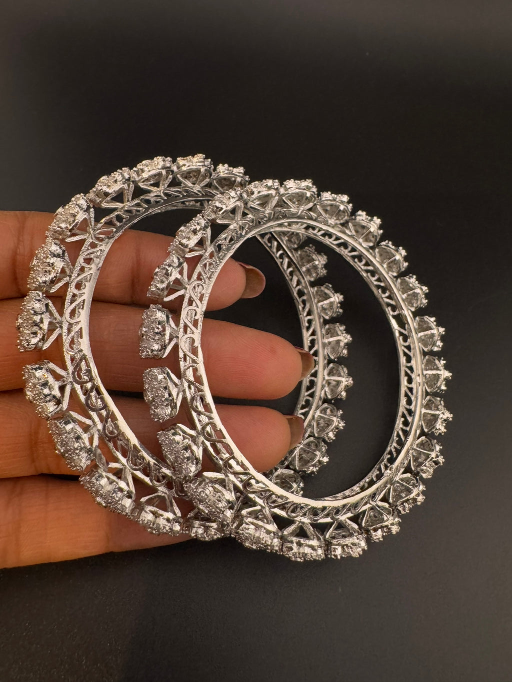 Silver Crystal and Cubic Zirconia bangle is Designer inspired bangles set of 2/Indian Kada set