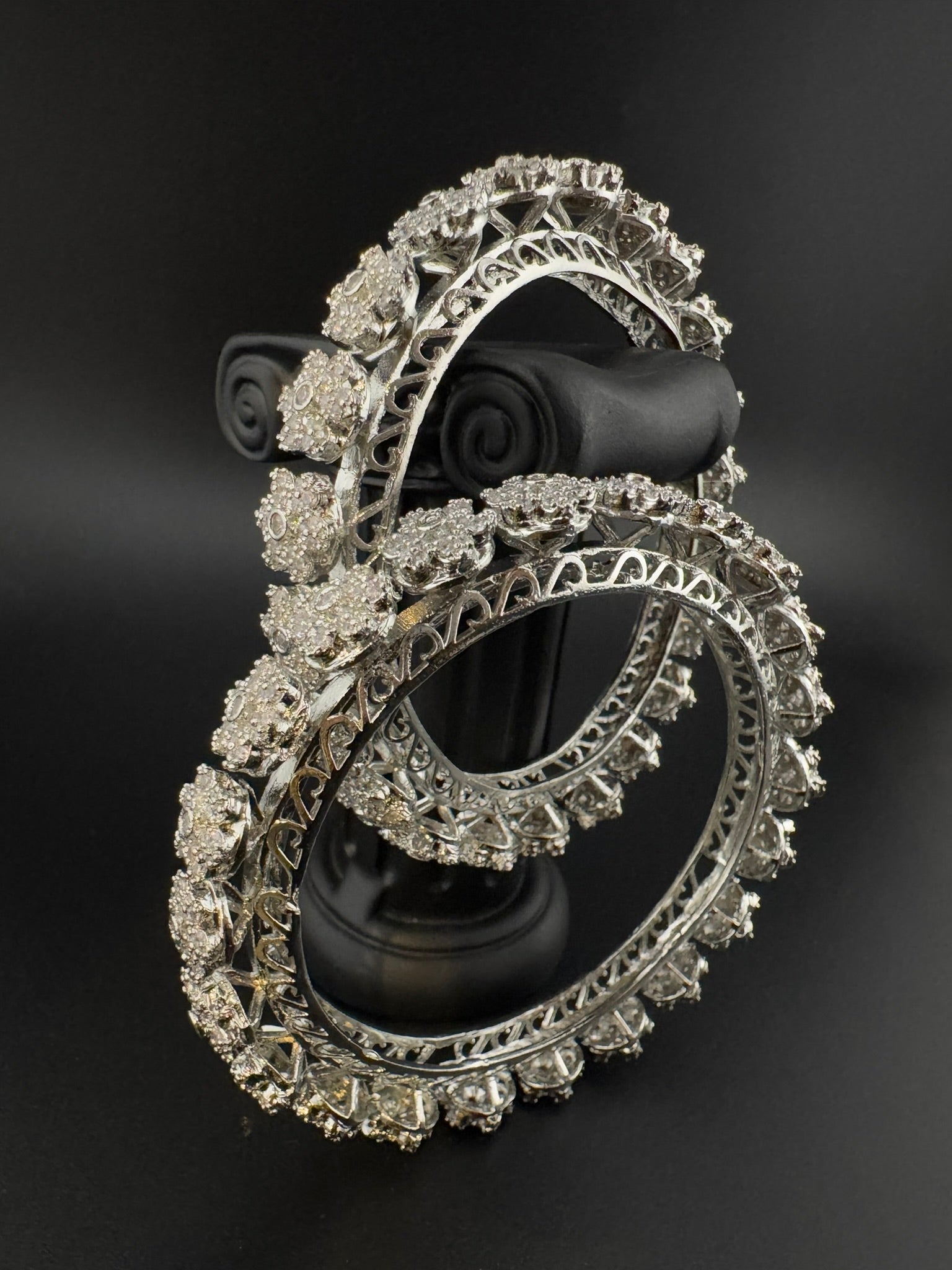 Silver Crystal and Cubic Zirconia bangle is Designer inspired bangles set of 2/Indian Kada set