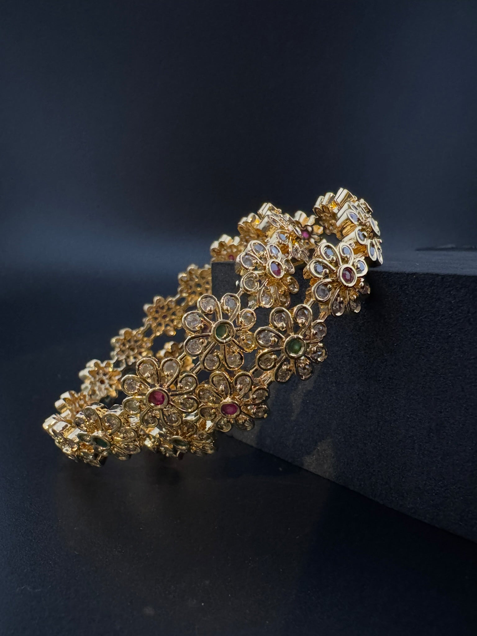 Gold Polki and Cubic Zirconia bangle is Designer inspired bangles set of 2