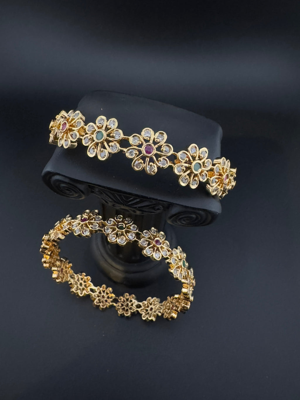 Gold Polki and Cubic Zirconia bangle is Designer inspired bangles set of 2