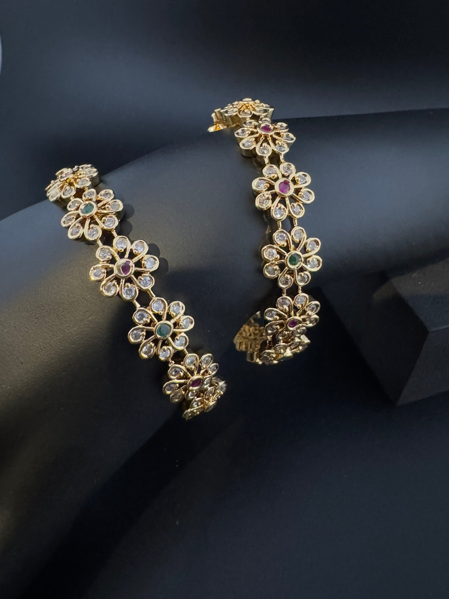 Gold Polki and Cubic Zirconia bangle is Designer inspired bangles set of 2