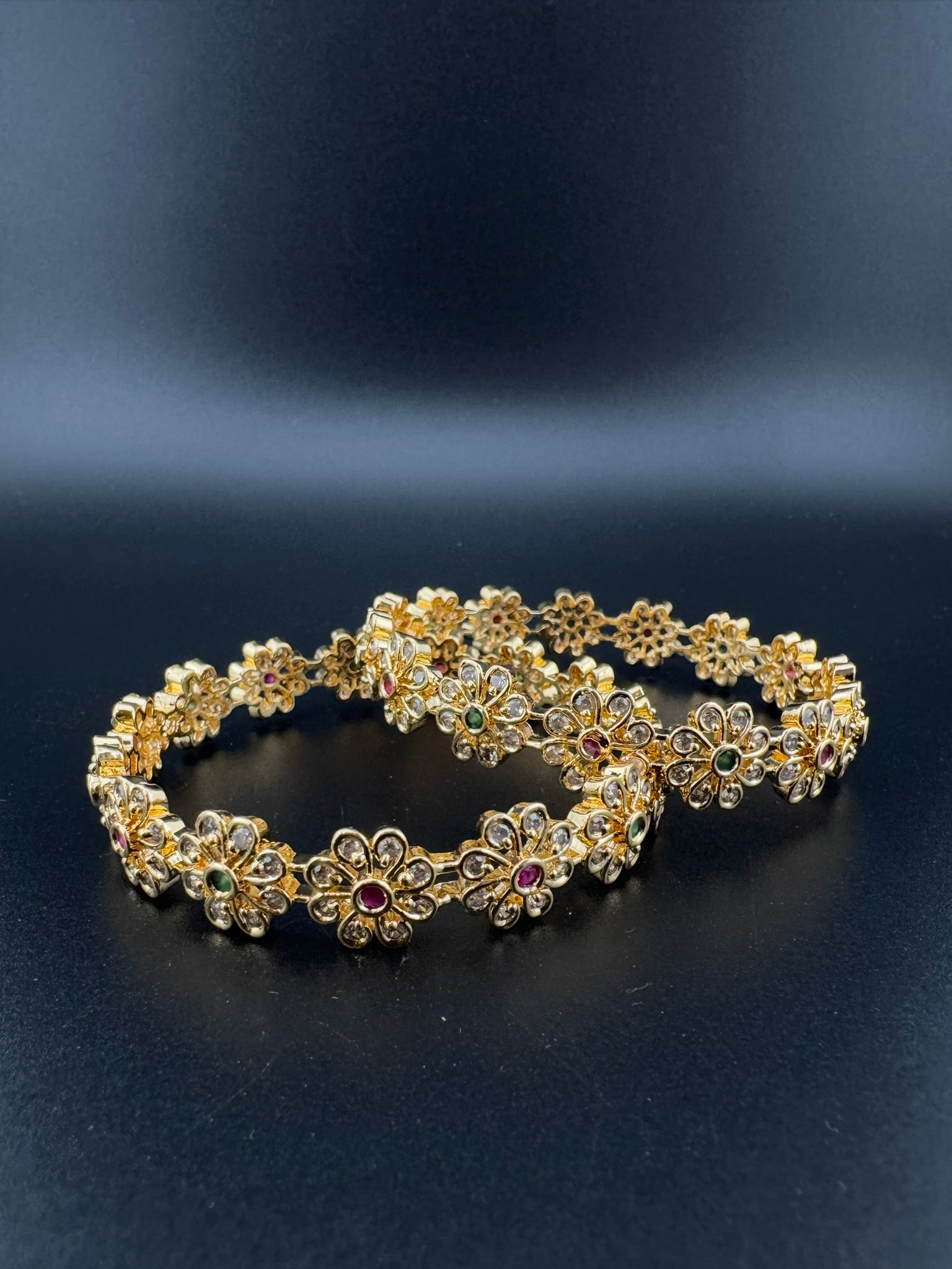 Gold Polki and Cubic Zirconia bangle is Designer inspired bangles set of 2