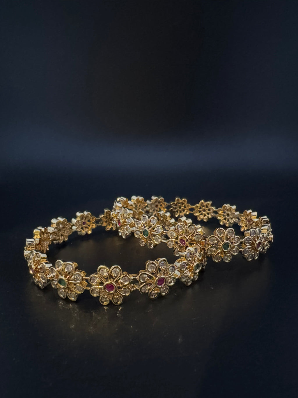 Gold Polki and Cubic Zirconia bangle is Designer inspired bangles set of 2