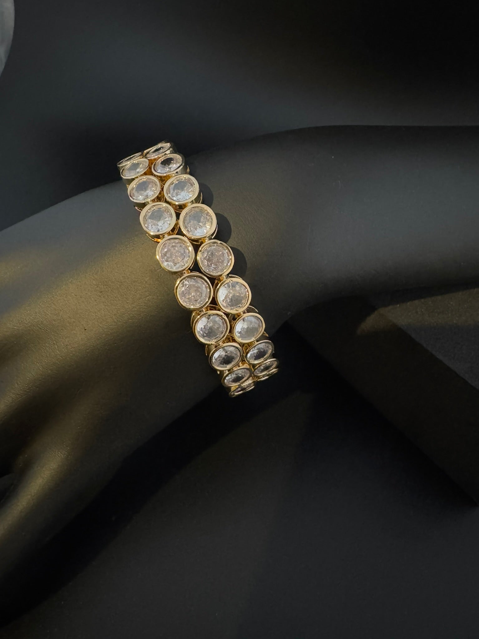 Gold Polki and Cubic Zirconia bangle is Designer inspired bangles set of 2