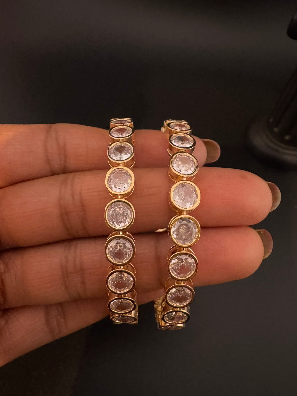 Gold Polki and Cubic Zirconia bangle is Designer inspired bangles set of 2