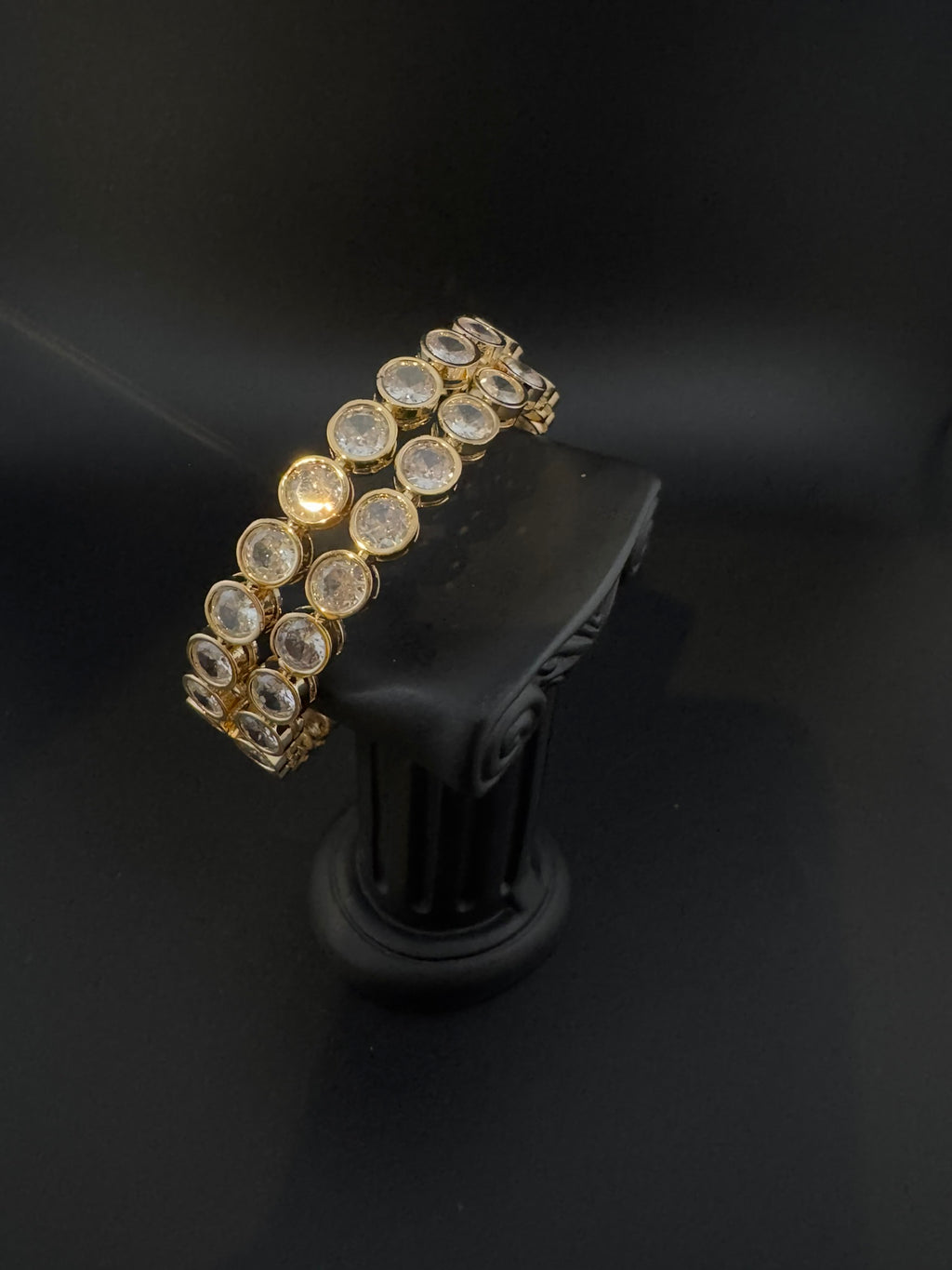 Gold Polki and Cubic Zirconia bangle is Designer inspired bangles set of 2