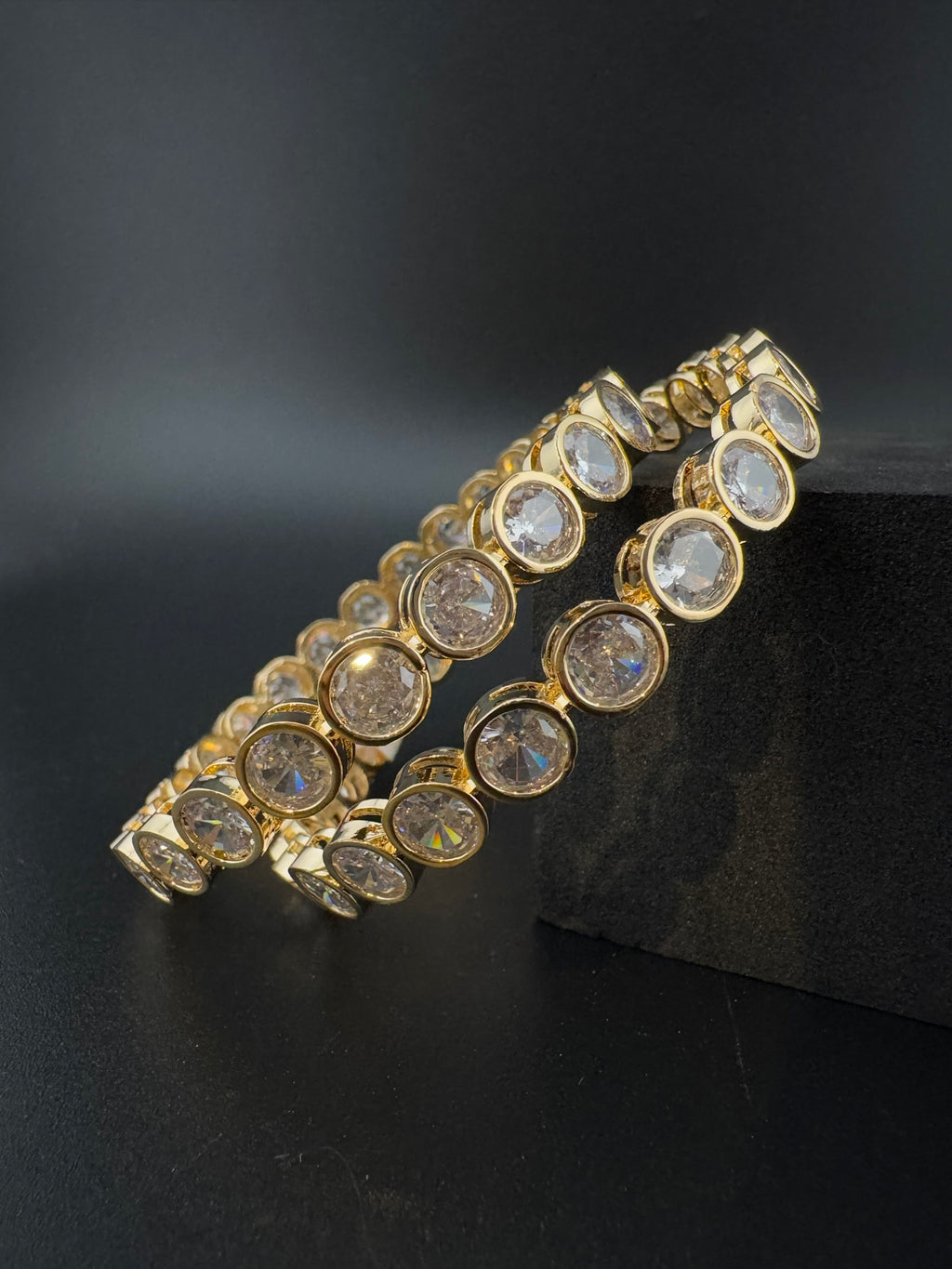 Gold Polki and Cubic Zirconia bangle is Designer inspired bangles set of 2