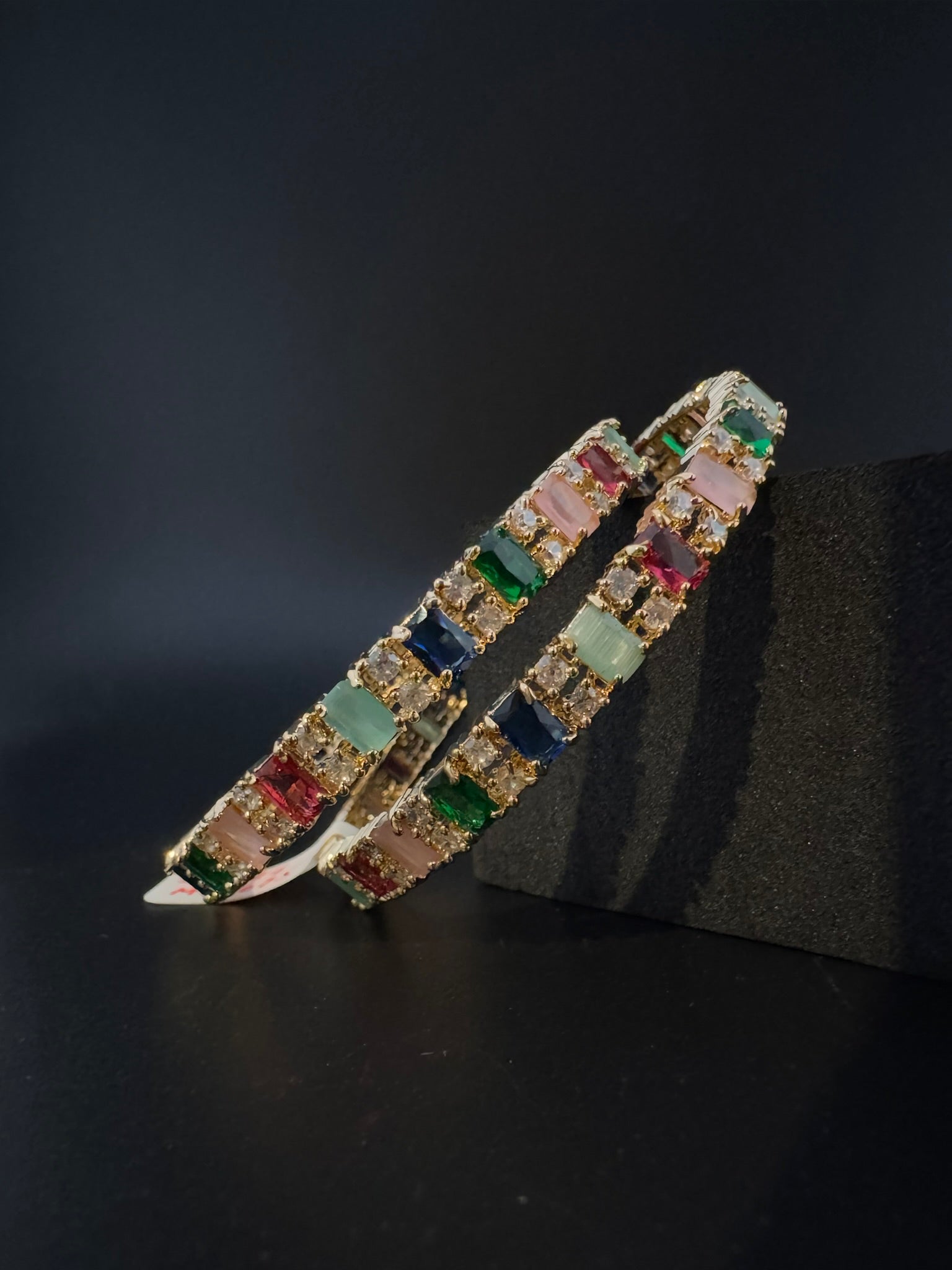 Gold Polki and Cubic Zirconia bangle is Designer inspired bangles set of 2