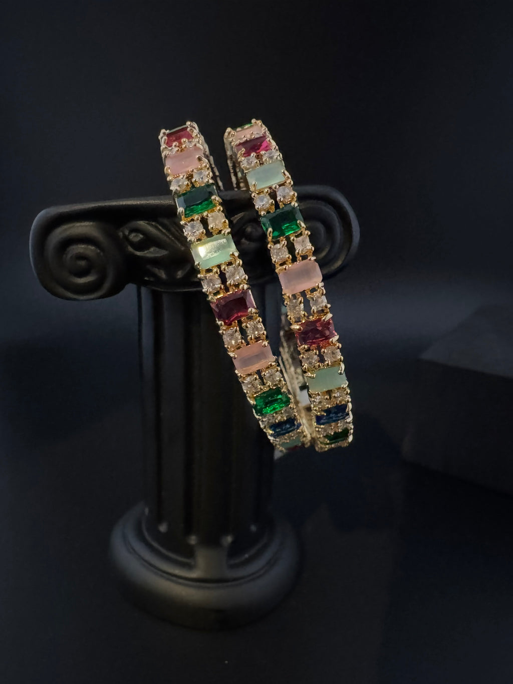 Gold Polki and Cubic Zirconia bangle is Designer inspired bangles set of 2