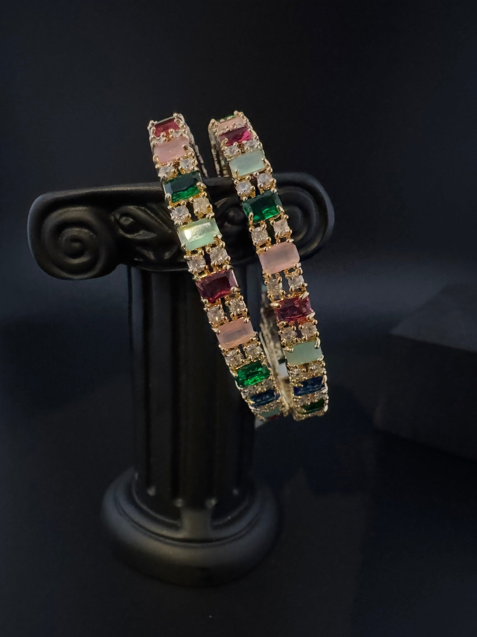 Gold Polki and Cubic Zirconia bangle is Designer inspired bangles set of 2