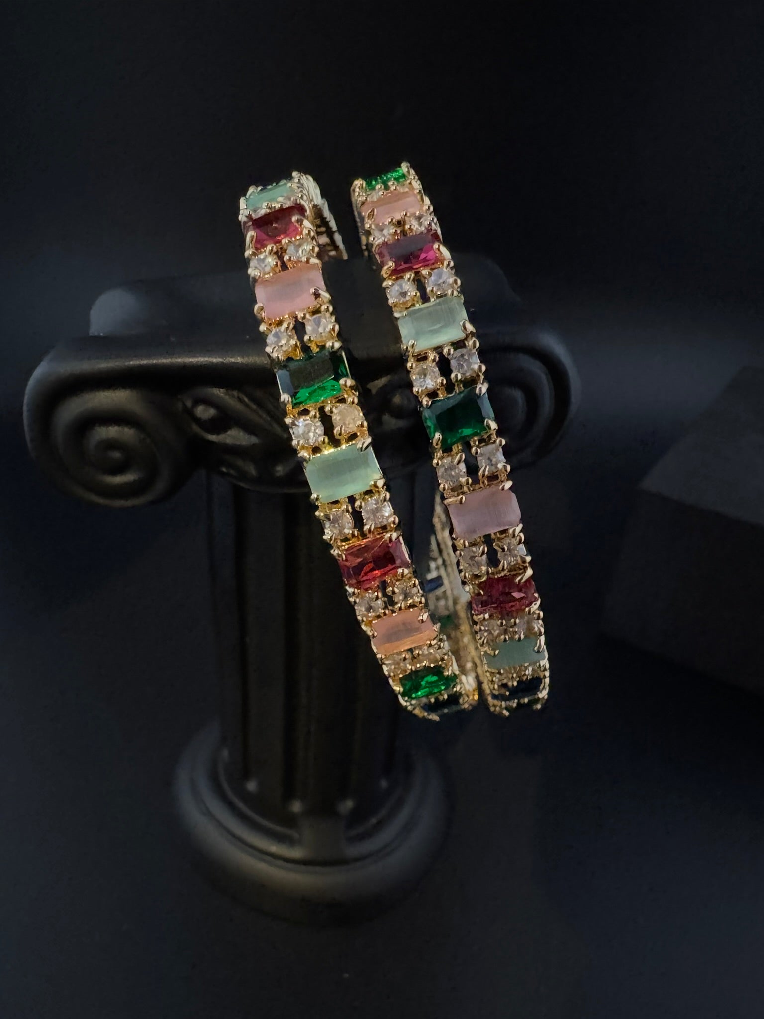 Gold Polki and Cubic Zirconia bangle is Designer inspired bangles set of 2