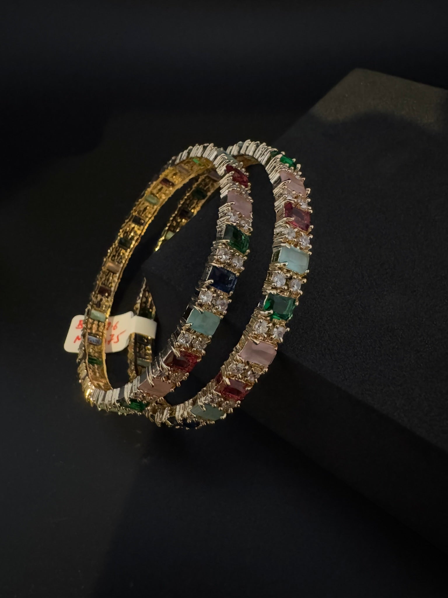 Gold Polki and Cubic Zirconia bangle is Designer inspired bangles set of 2