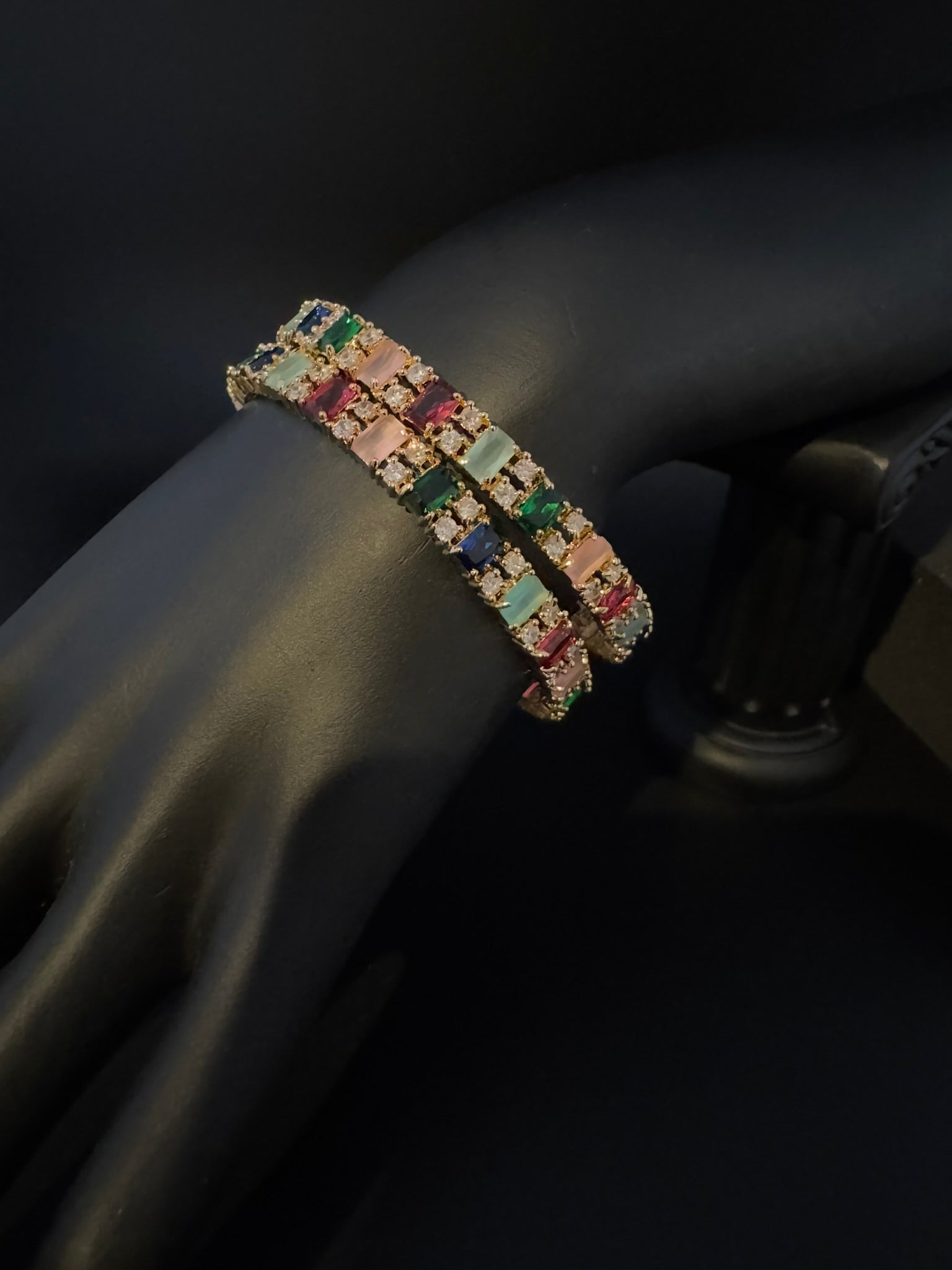 Gold Polki and Cubic Zirconia bangle is Designer inspired bangles set of 2