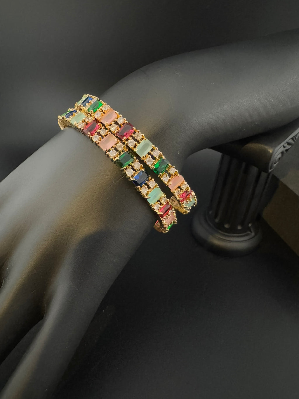 Gold Polki and Cubic Zirconia bangle is Designer inspired bangles set of 2