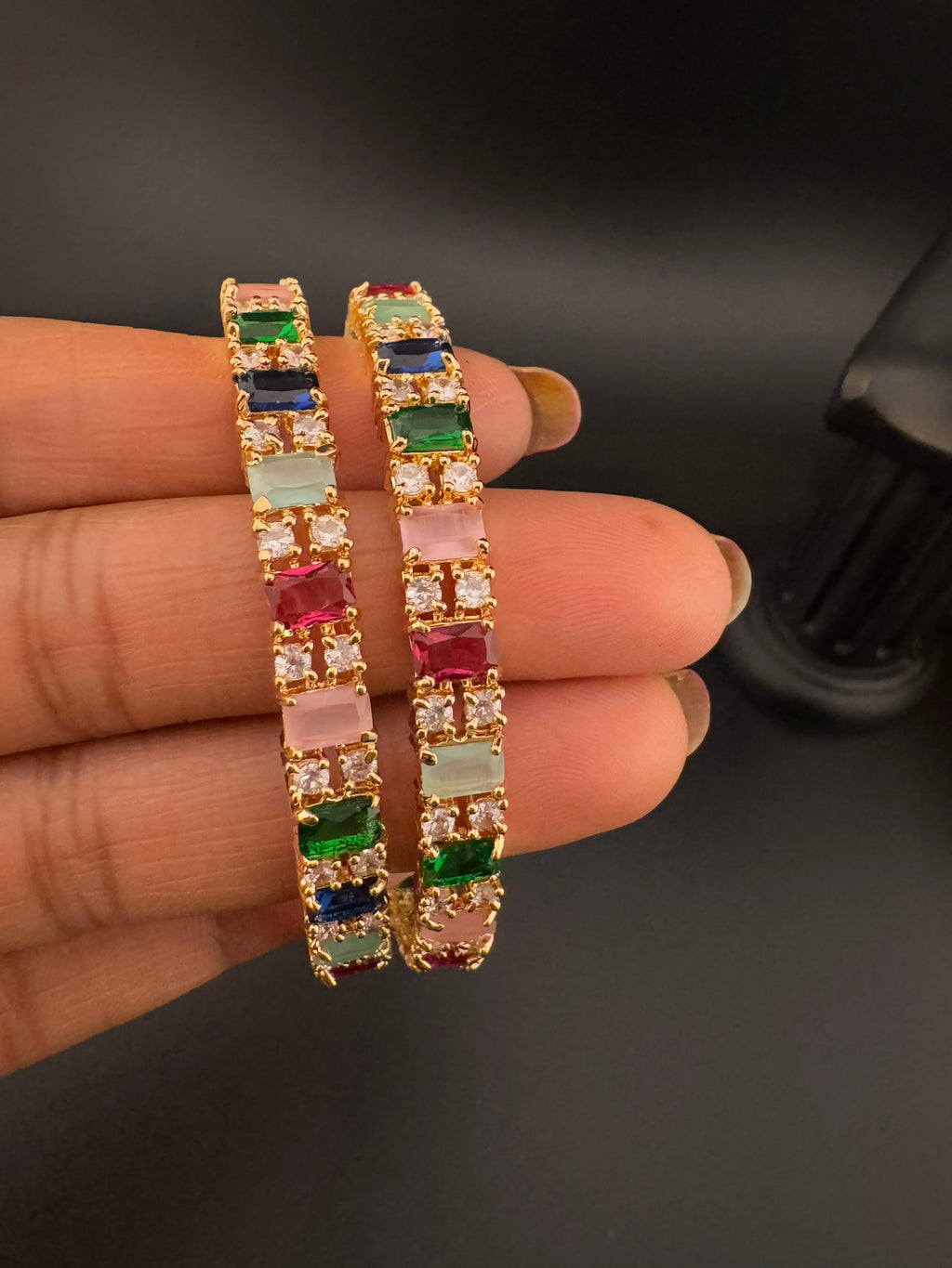 Gold Polki and Cubic Zirconia bangle is Designer inspired bangles set of 2