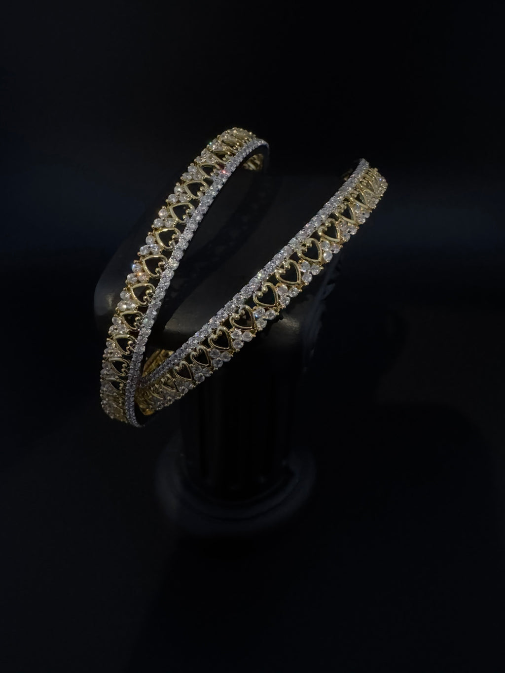 Gold Polki and Cubic Zirconia bangle is Designer inspired bangles set of 2