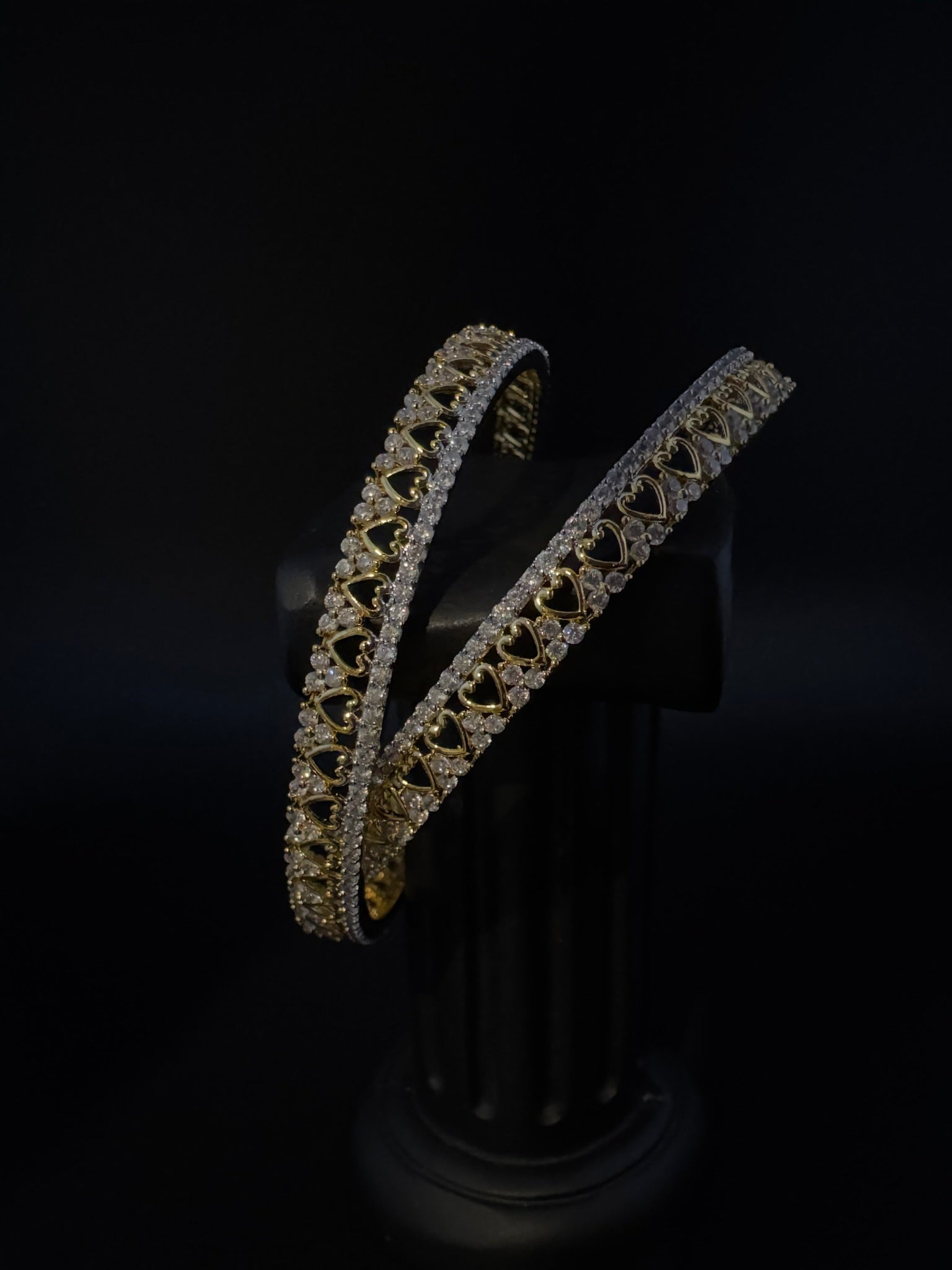 Gold Polki and Cubic Zirconia bangle is Designer inspired bangles set of 2