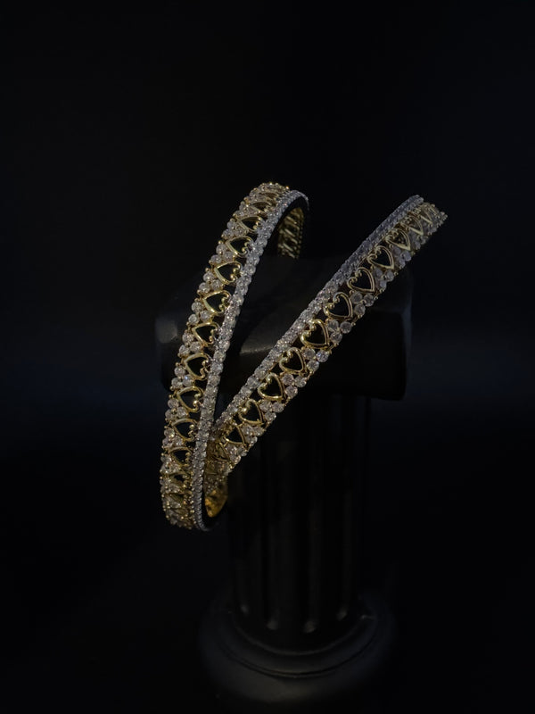 Gold Polki and Cubic Zirconia bangle is Designer inspired bangles set of 2