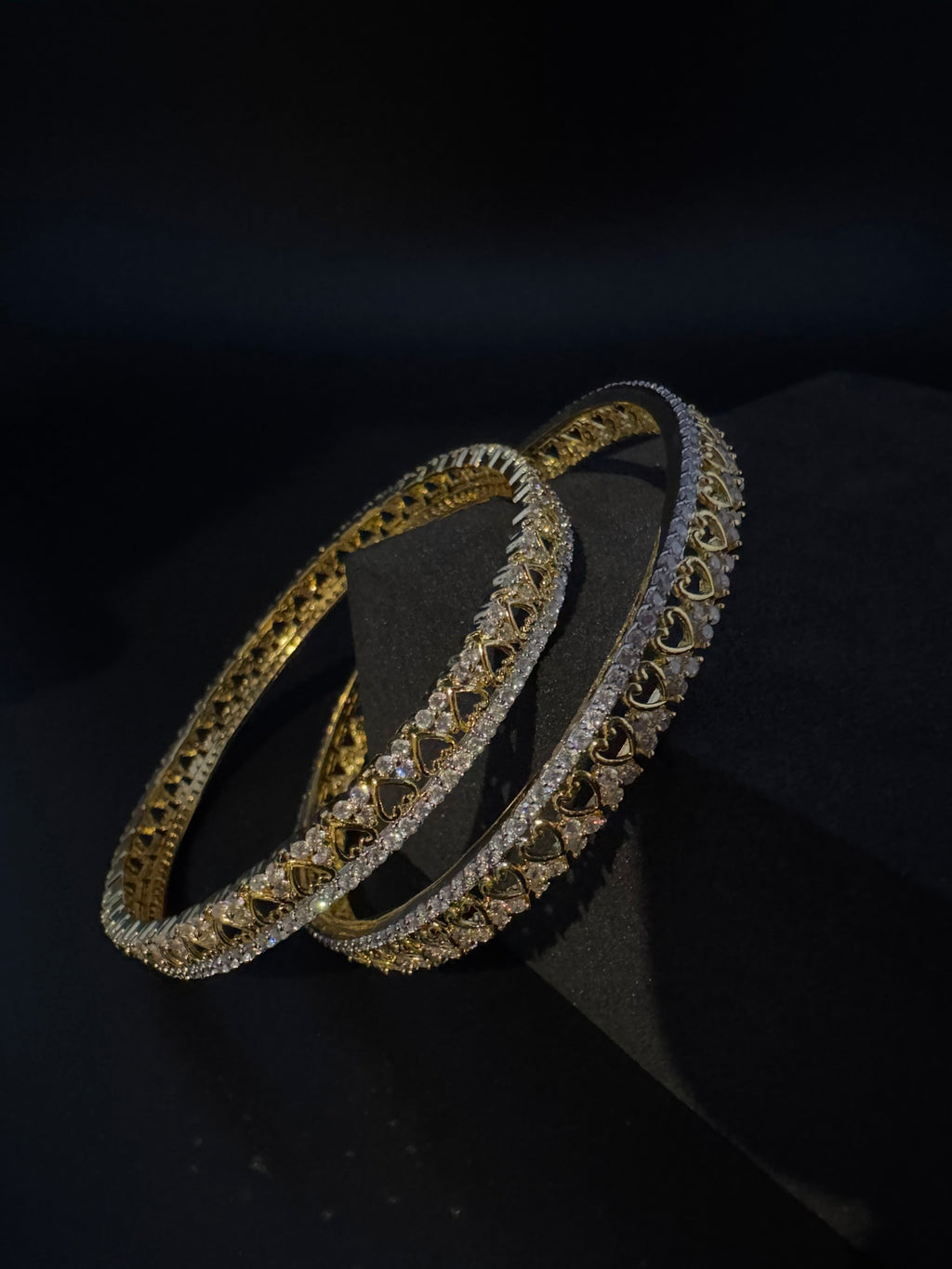Gold Polki and Cubic Zirconia bangle is Designer inspired bangles set of 2